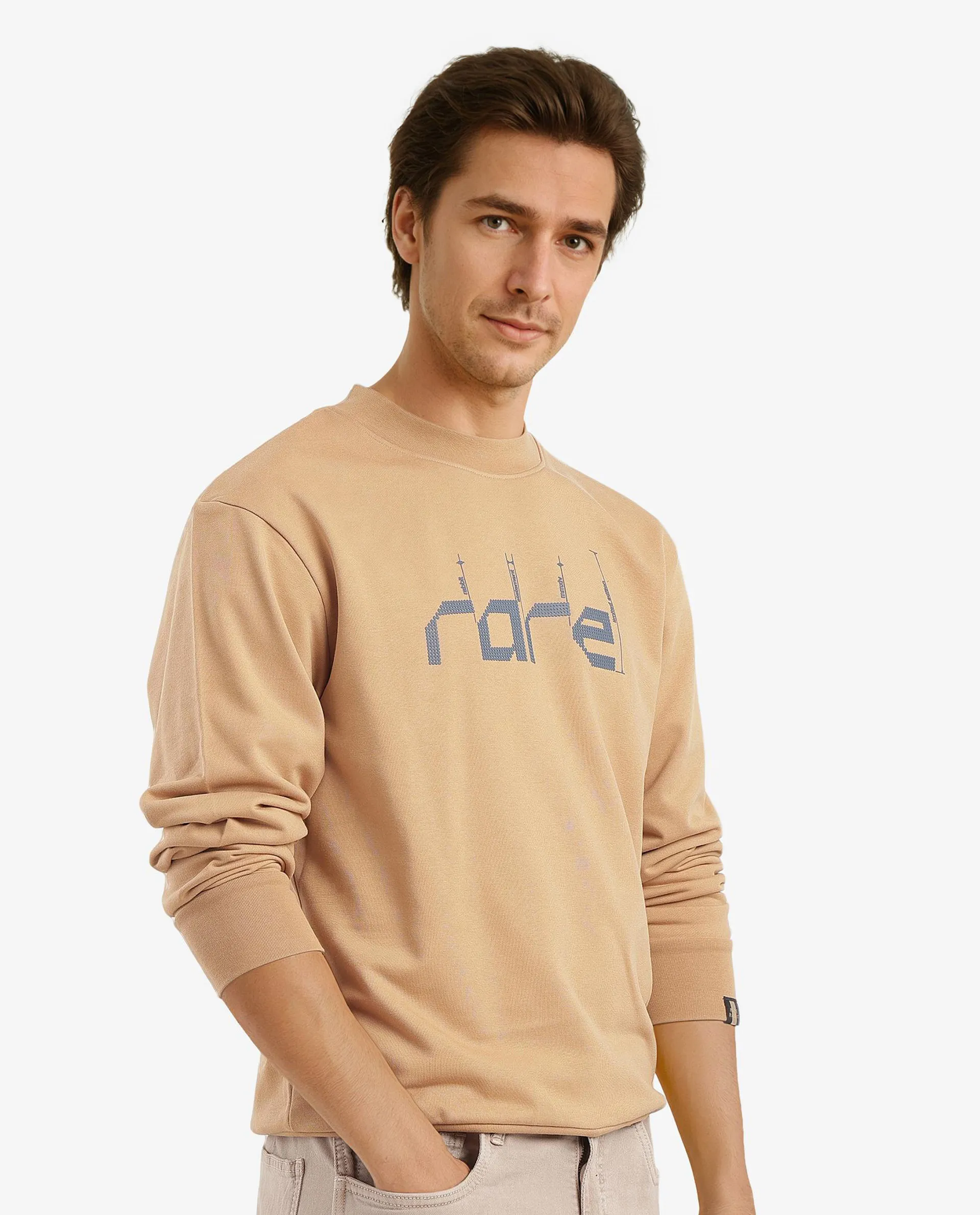 Rare Rabbit Men's Emry Mustard Cotton Blend Graphic Print Regular Fit Full Sleeve Crew Neck Sweatshirt - Image 6