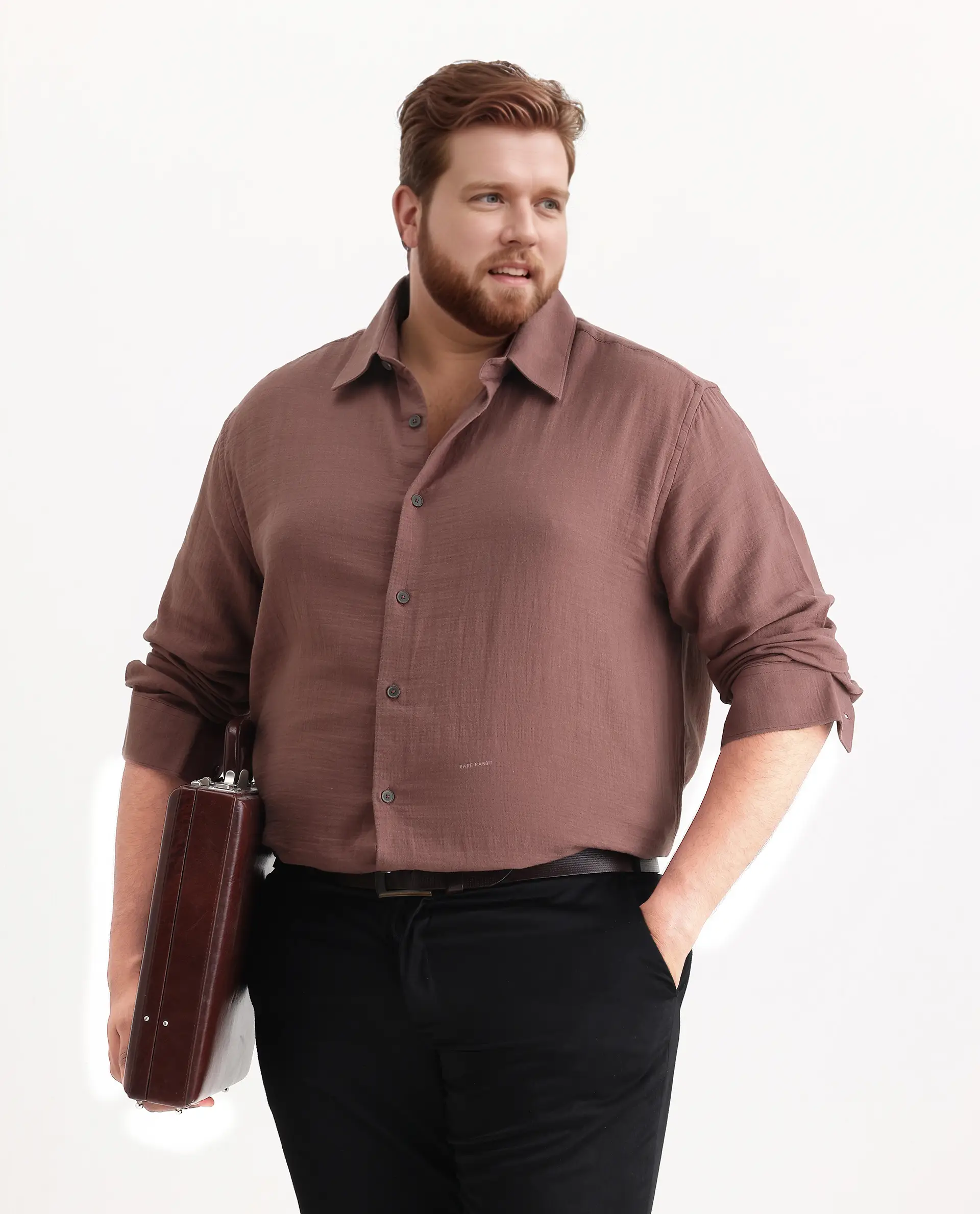 Rare Rabbit Men Enim-L Dusky Maroon Cotton Fabric Full Sleeve Spread Collar Button Closure Plain Shirt