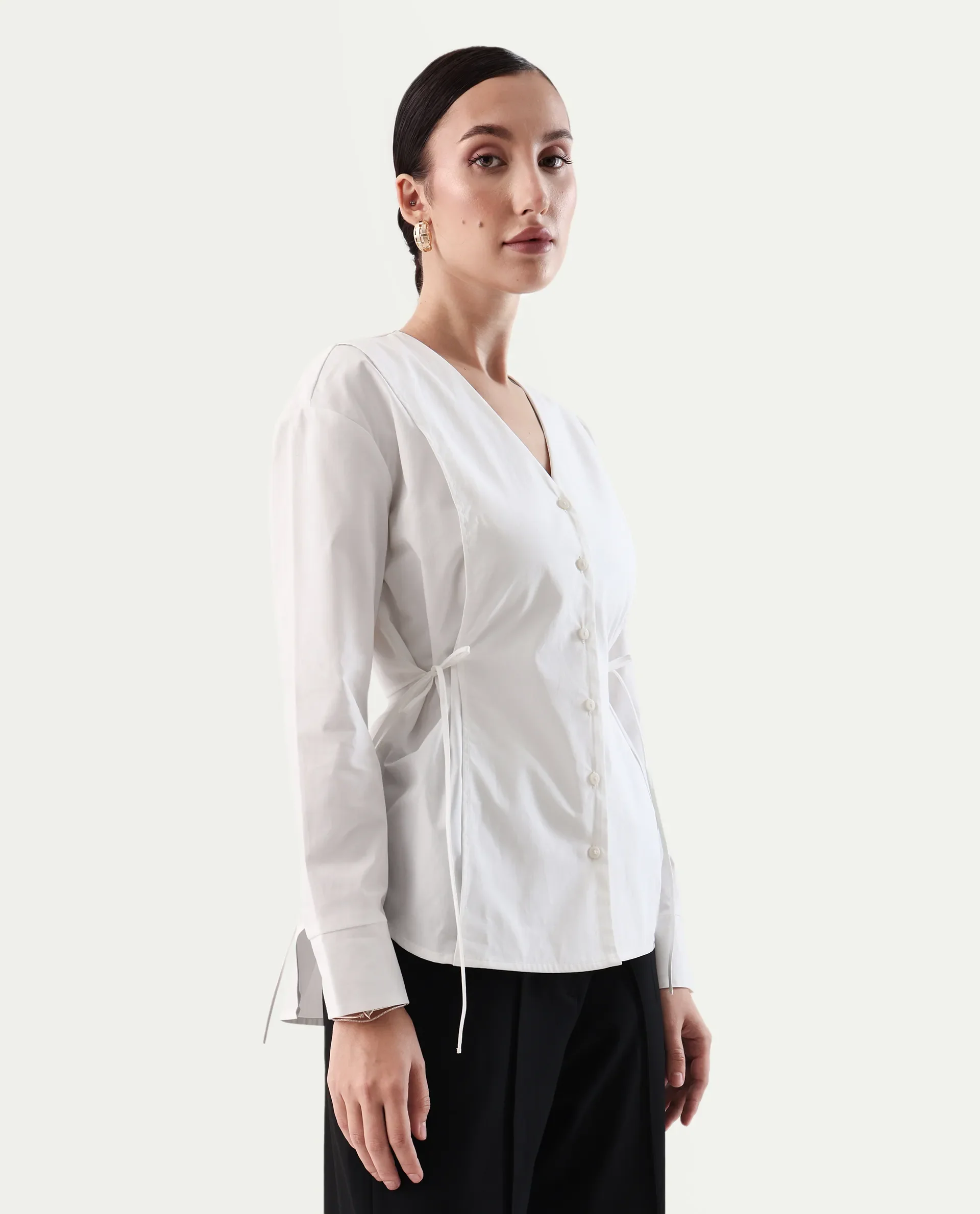 Rareism Women's Epled White Cotton Crew Neck Plain Cuffed Sleeve Regular Fit Top - Image 6