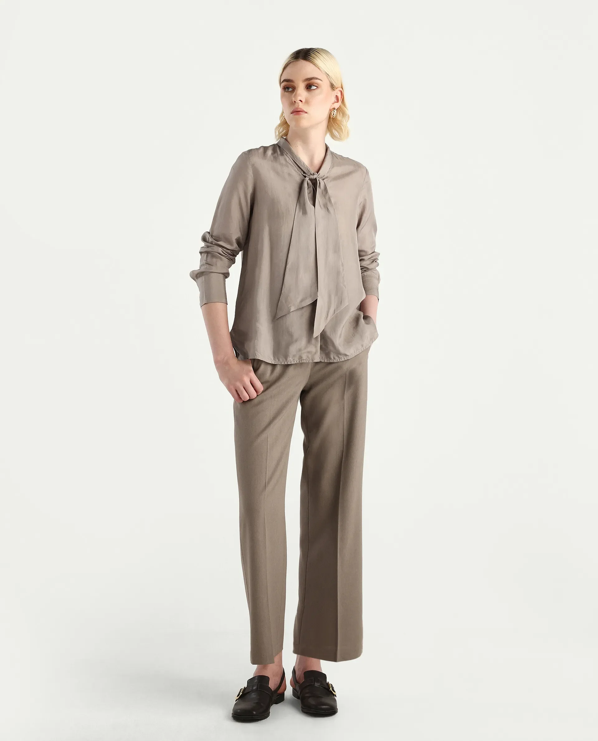 Rareism Women's Epoam Grey Polyester Plain Cuffed Sleeve Regular Fit Shirt - Image 2