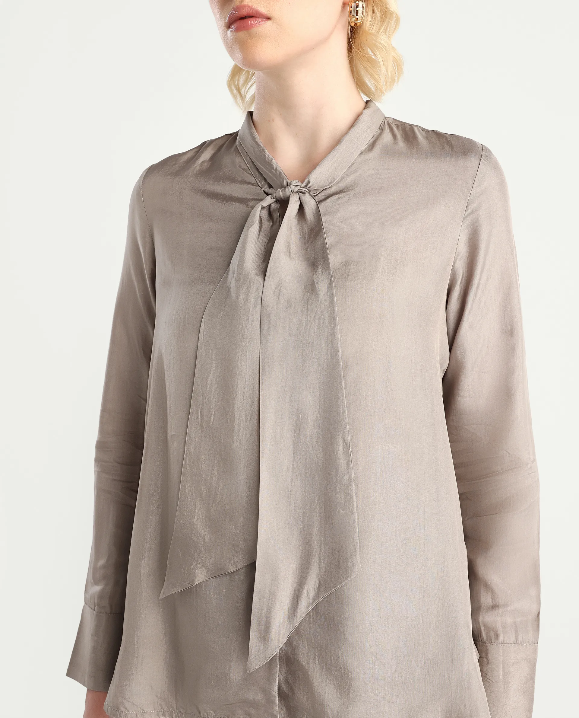 Rareism Women's Epoam Grey Polyester Plain Cuffed Sleeve Regular Fit Shirt - Image 4
