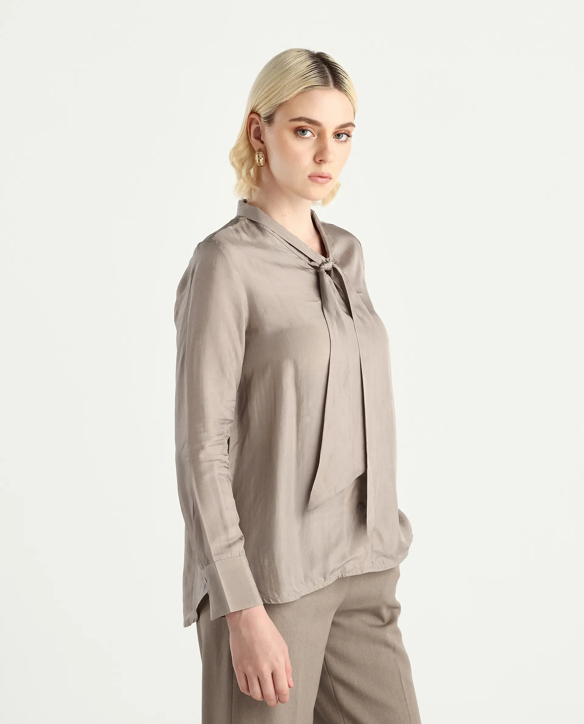 Rareism Women's Epoam Grey Polyester Plain Cuffed Sleeve Regular Fit Shirt - Image 6