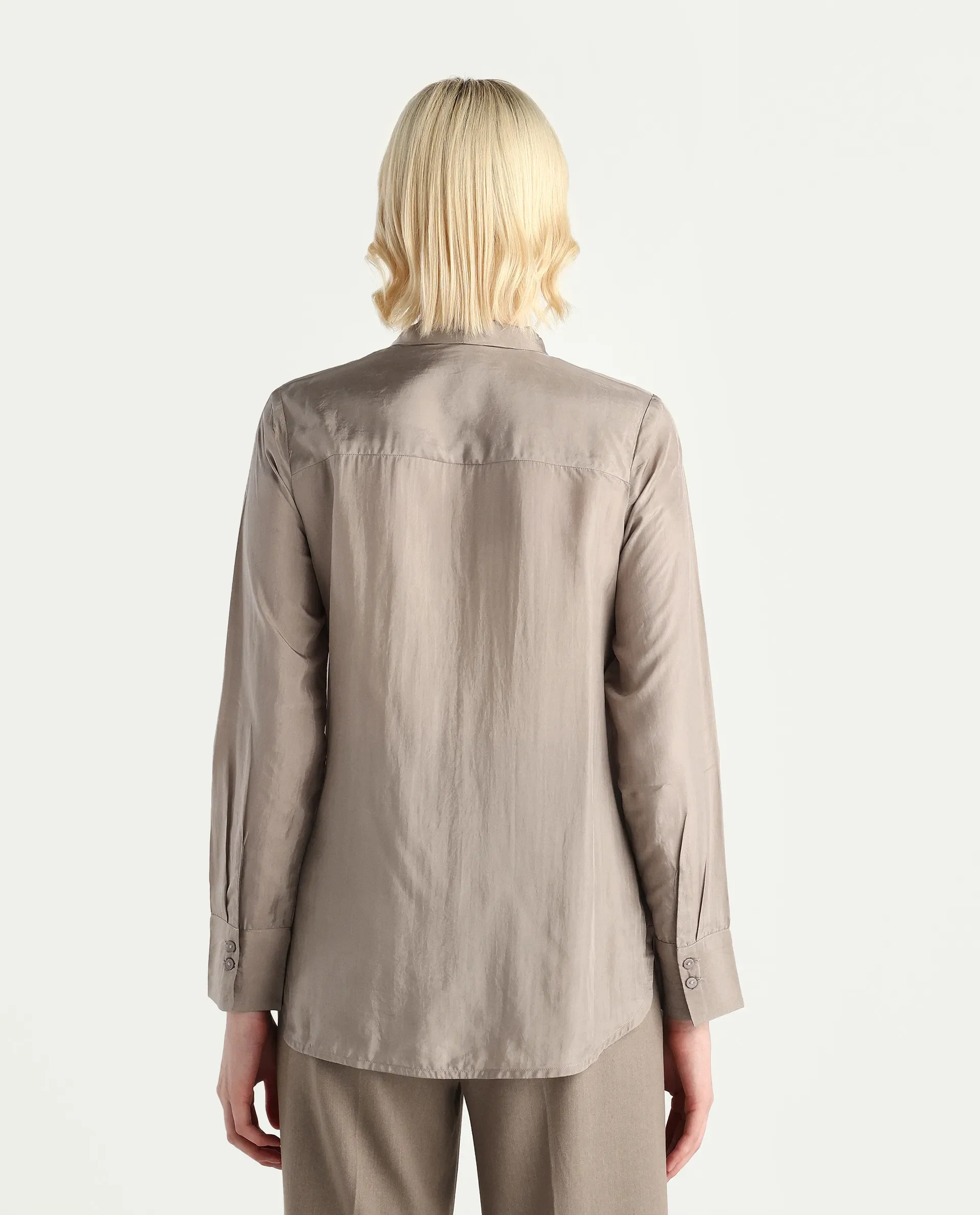 Rareism Women's Epoam Grey Polyester Plain Cuffed Sleeve Regular Fit Shirt - Image 7