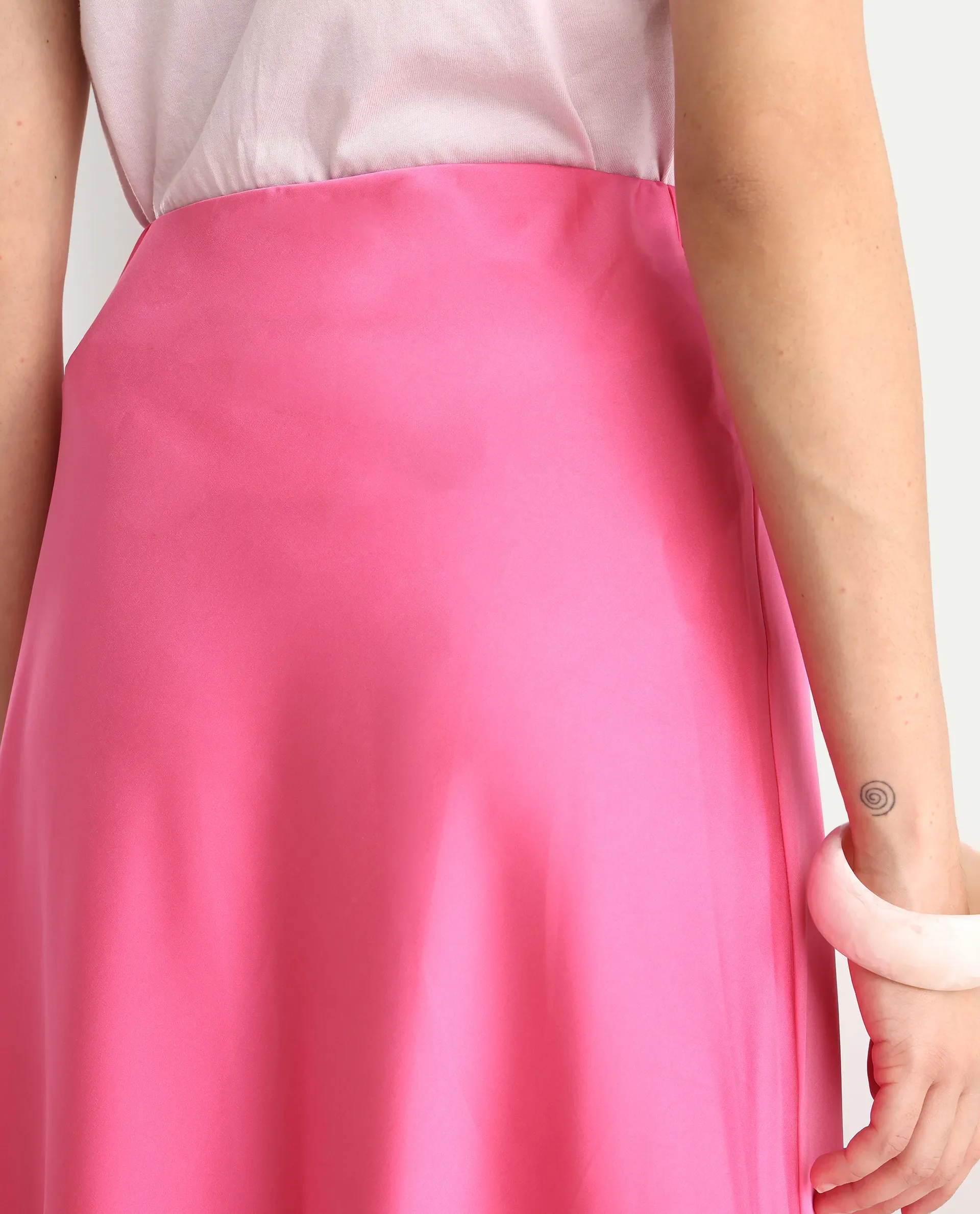 Rareism Women's Eprim Pink Satin Plain Maxi A-Line Skirt - Image 5