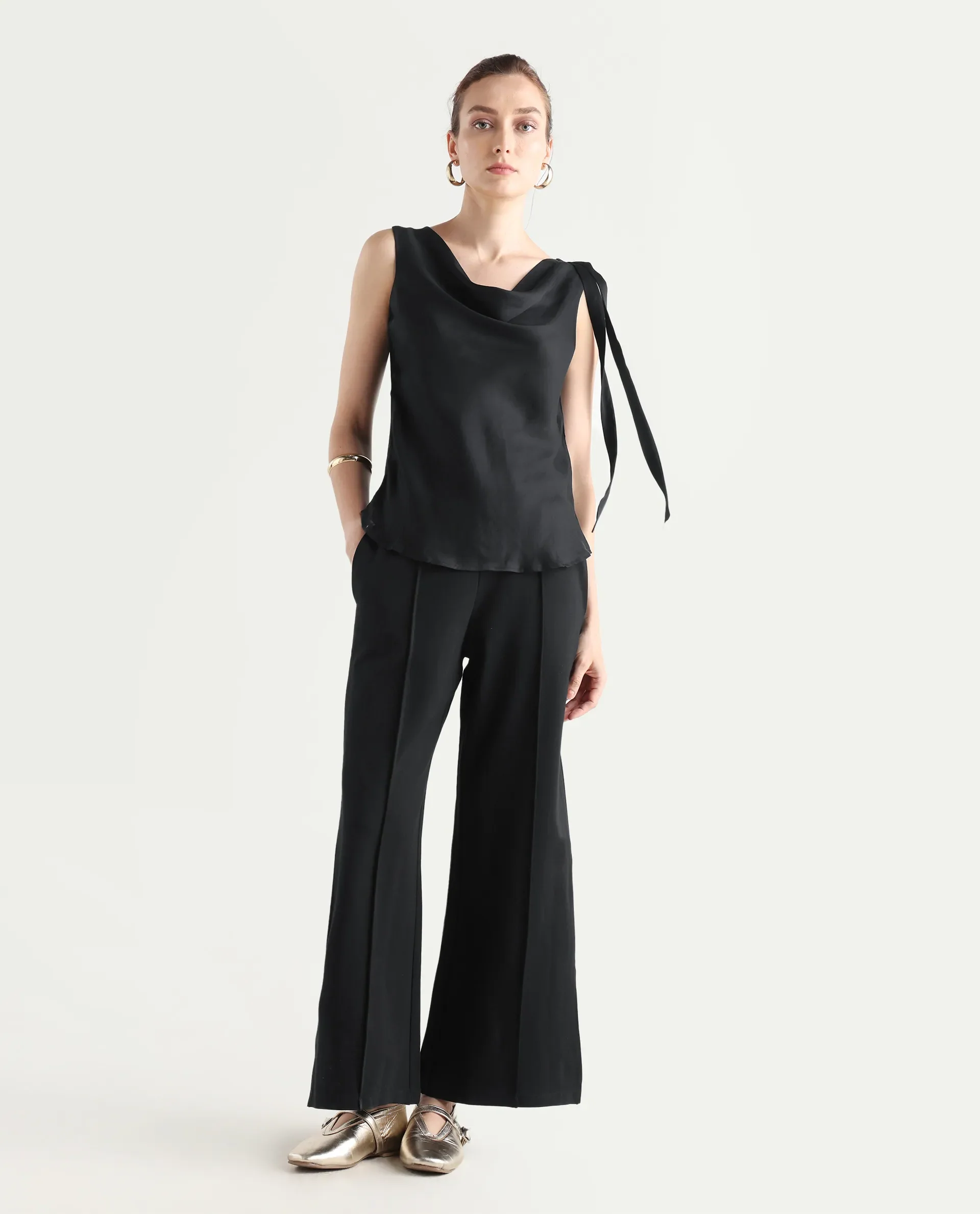 Rareism Women's Epuke Black Satin Boat Neck Plain Sleeveless Regular Fit Top - Image 2