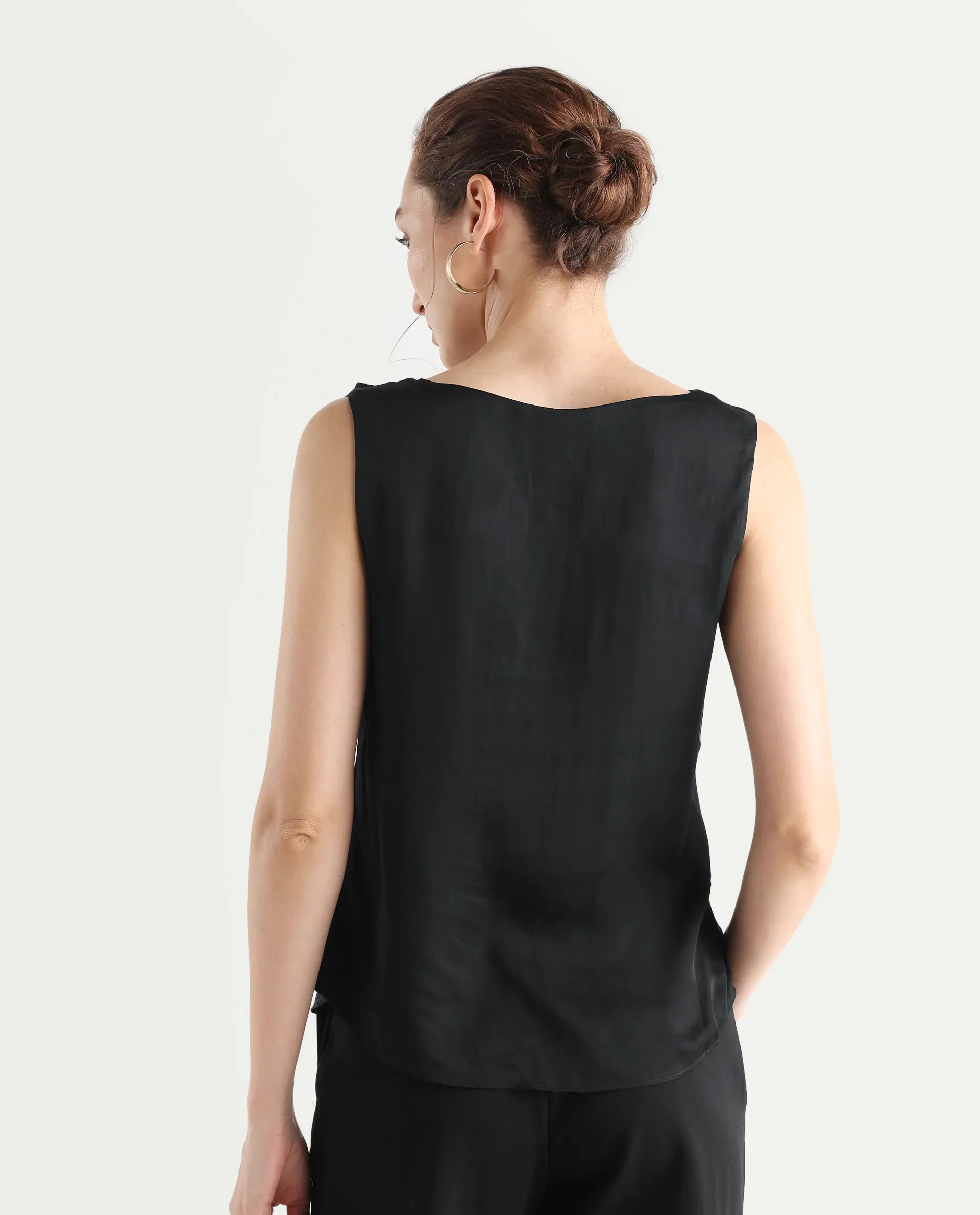 Rareism Women's Epuke Black Satin Boat Neck Plain Sleeveless Regular Fit Top - Image 7