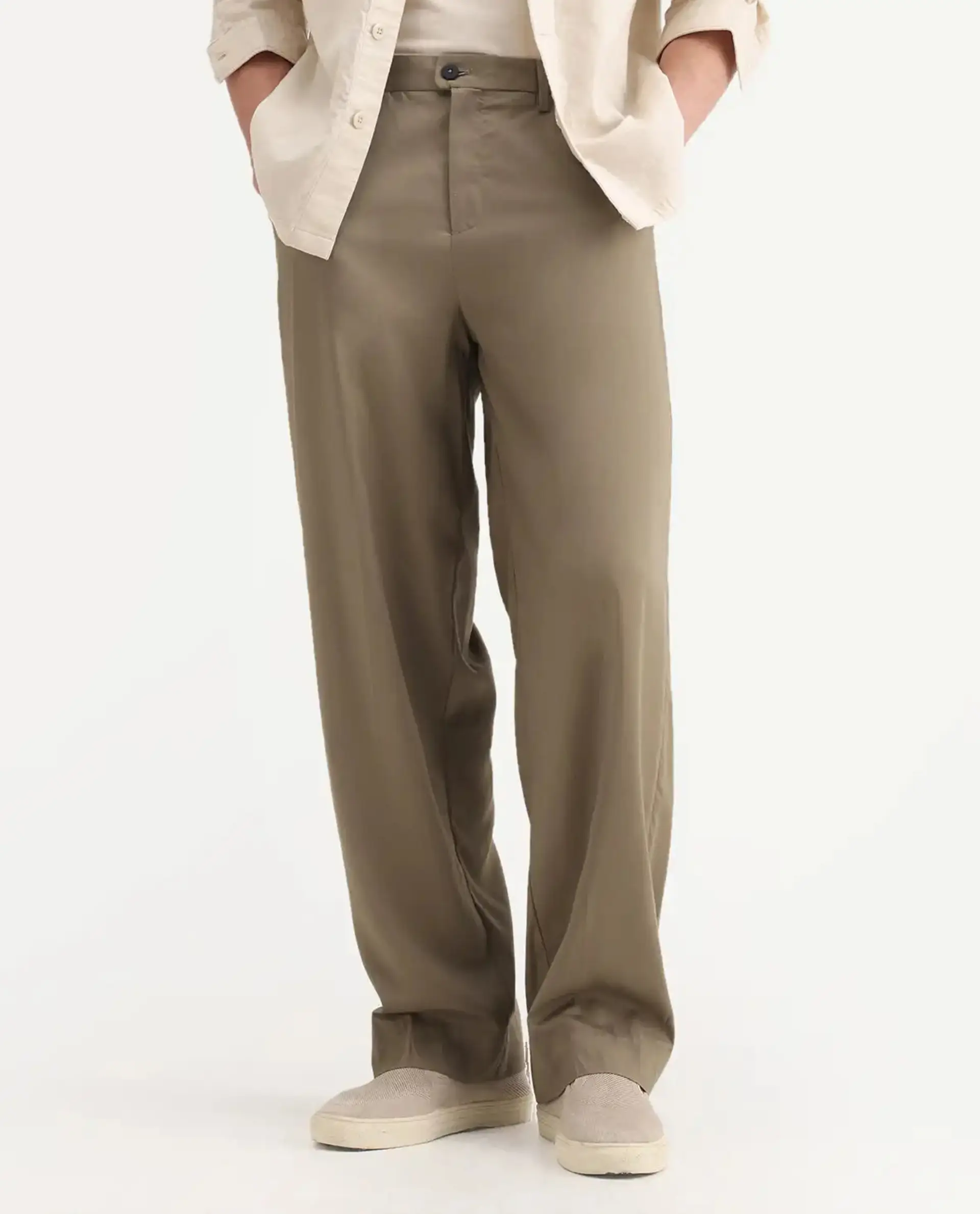 Rare Rabbit Men's Essot Khaki Cotton Blend Plain Baggy Fit Trouser - Image 10