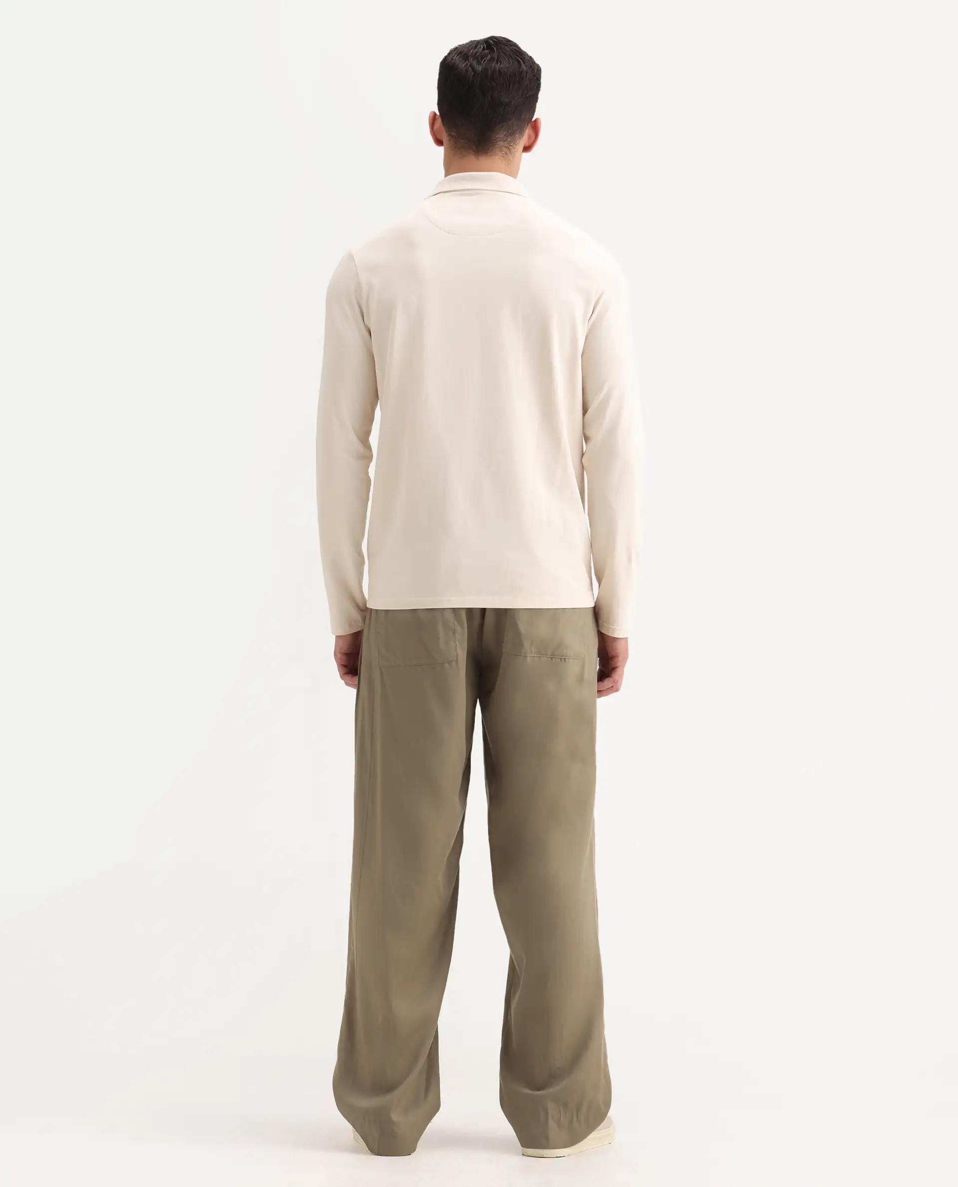 Rare Rabbit Men's Essot Khaki Cotton Blend Plain Baggy Fit Trouser - Image 9