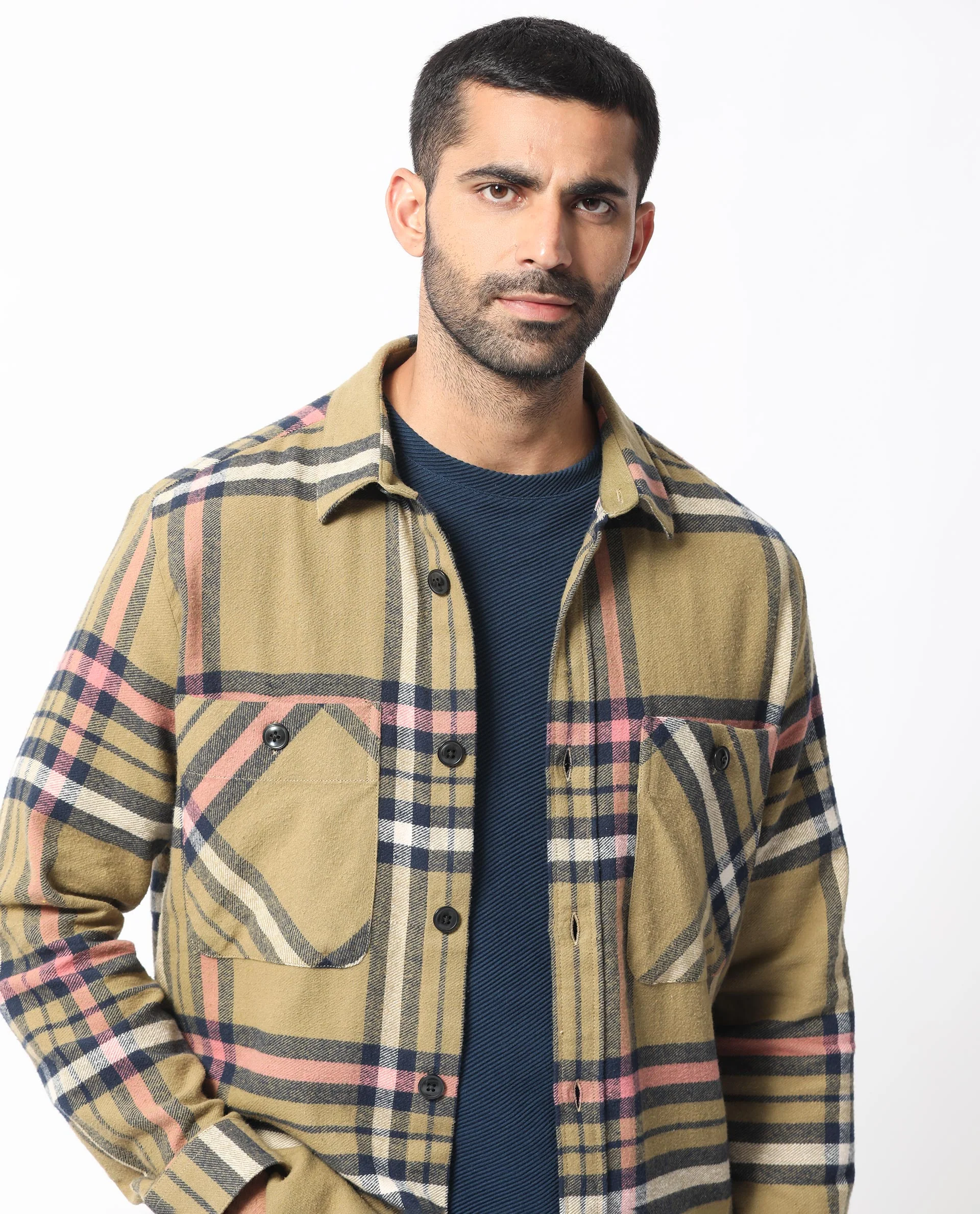 Rare Rabbit Men's Estro Light Green Cotton Checked Print Relaxed Fit Full Sleeve Collared Shacket - Image 4