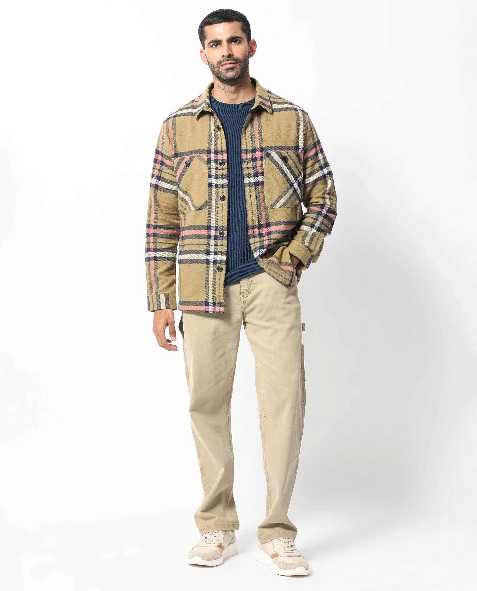 Rare Rabbit Men's Estro Light Green Cotton Checked Print Relaxed Fit Full Sleeve Collared Shacket - Image 8