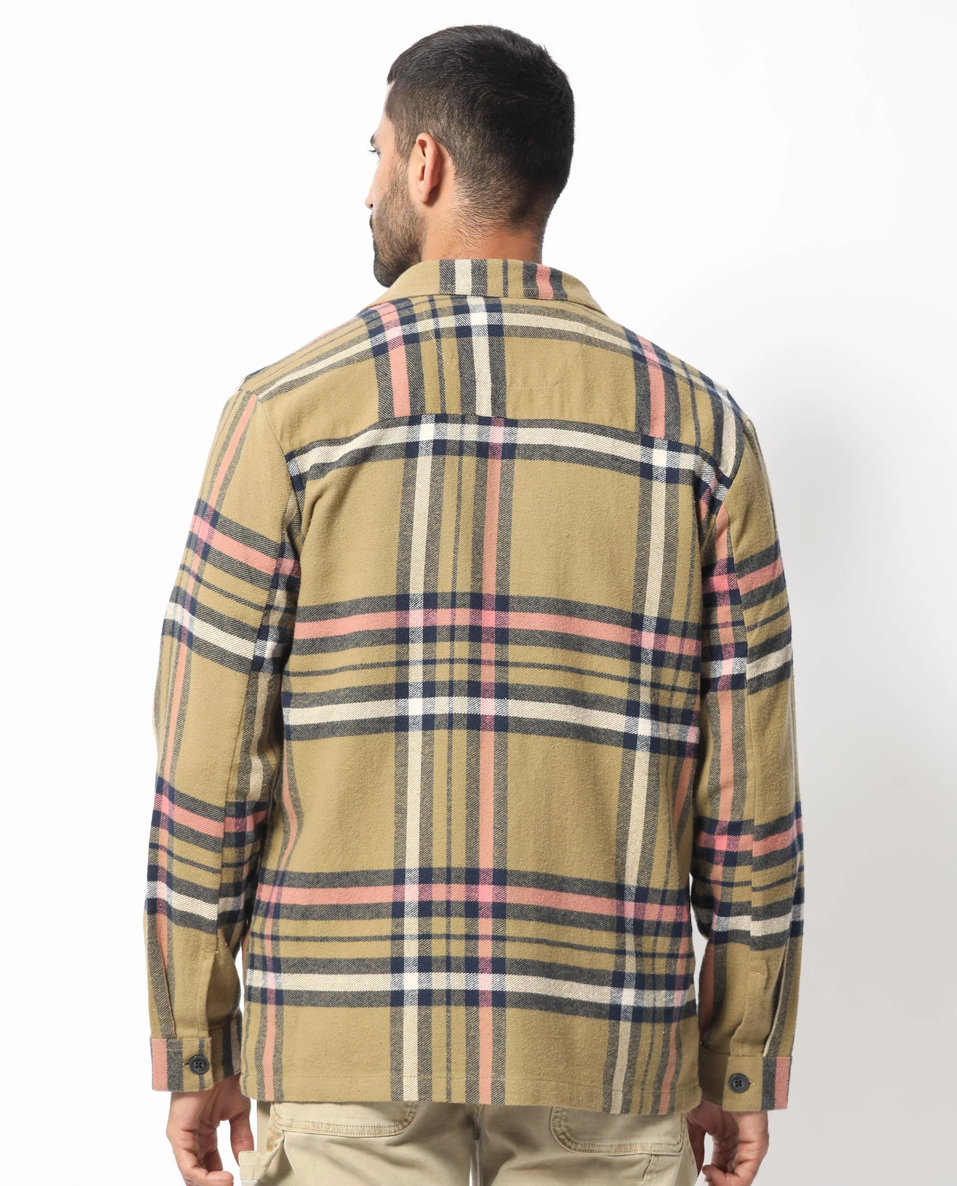 Rare Rabbit Men's Estro Light Green Cotton Checked Print Relaxed Fit Full Sleeve Collared Shacket - Image 9