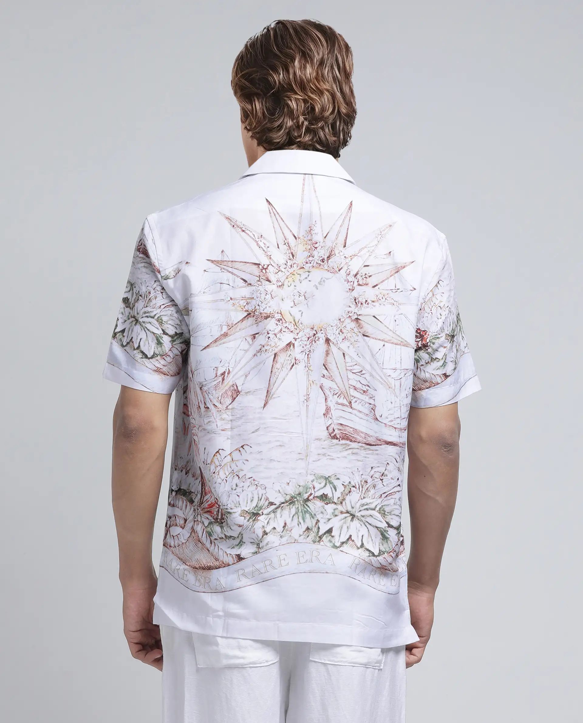 Rare Rabbit Men's Ethan Blue Cotton Blend Decorative Print Relaxed Fit Half Sleeve Cuban Collar Shirt - Image 4