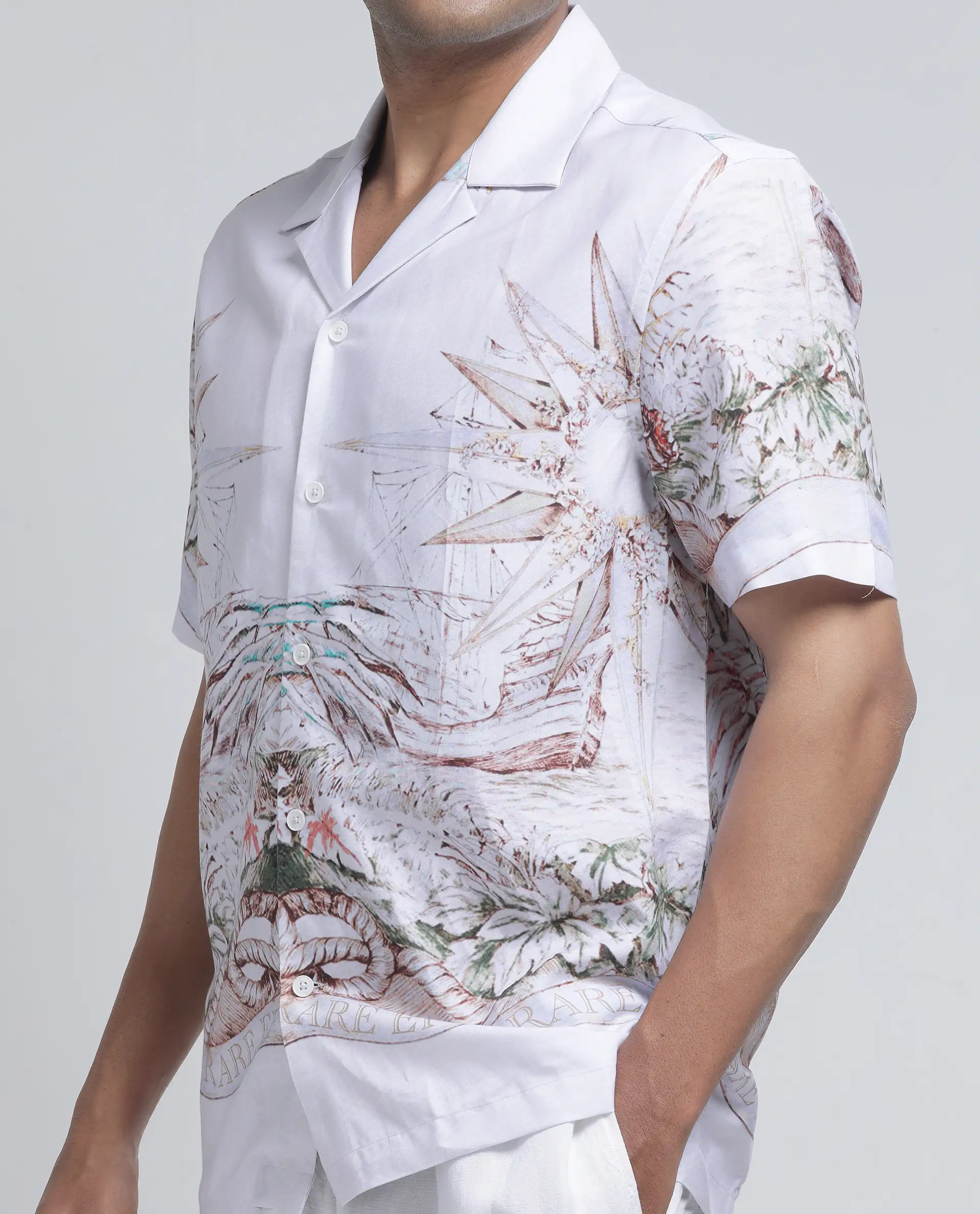 Rare Rabbit Men's Ethan Blue Cotton Blend Decorative Print Relaxed Fit Half Sleeve Cuban Collar Shirt - Image 5