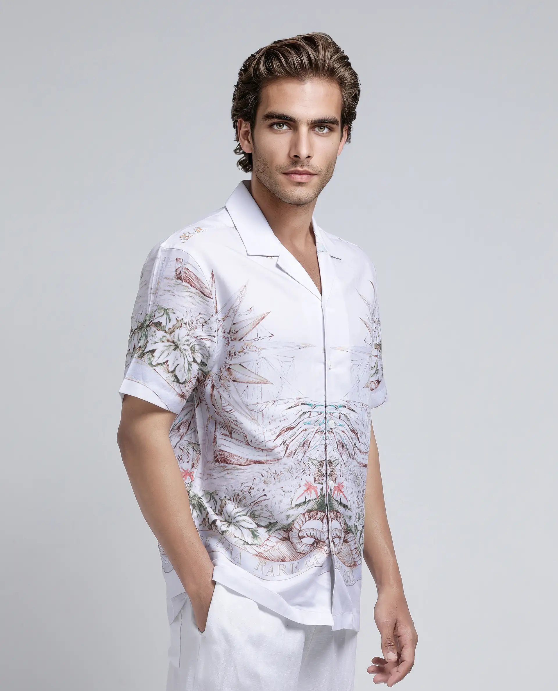 Rare Rabbit Men's Ethan Blue Cotton Blend Decorative Print Relaxed Fit Half Sleeve Cuban Collar Shirt - Image 7