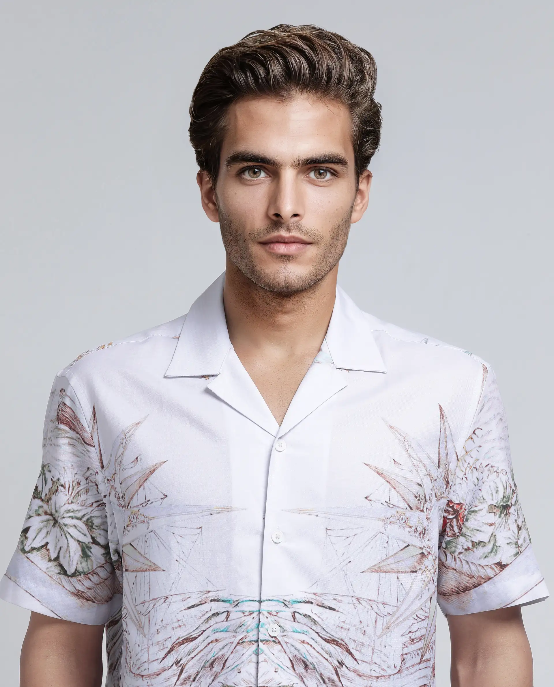 Rare Rabbit Men's Ethan Blue Cotton Blend Decorative Print Relaxed Fit Half Sleeve Cuban Collar Shirt - Image 8