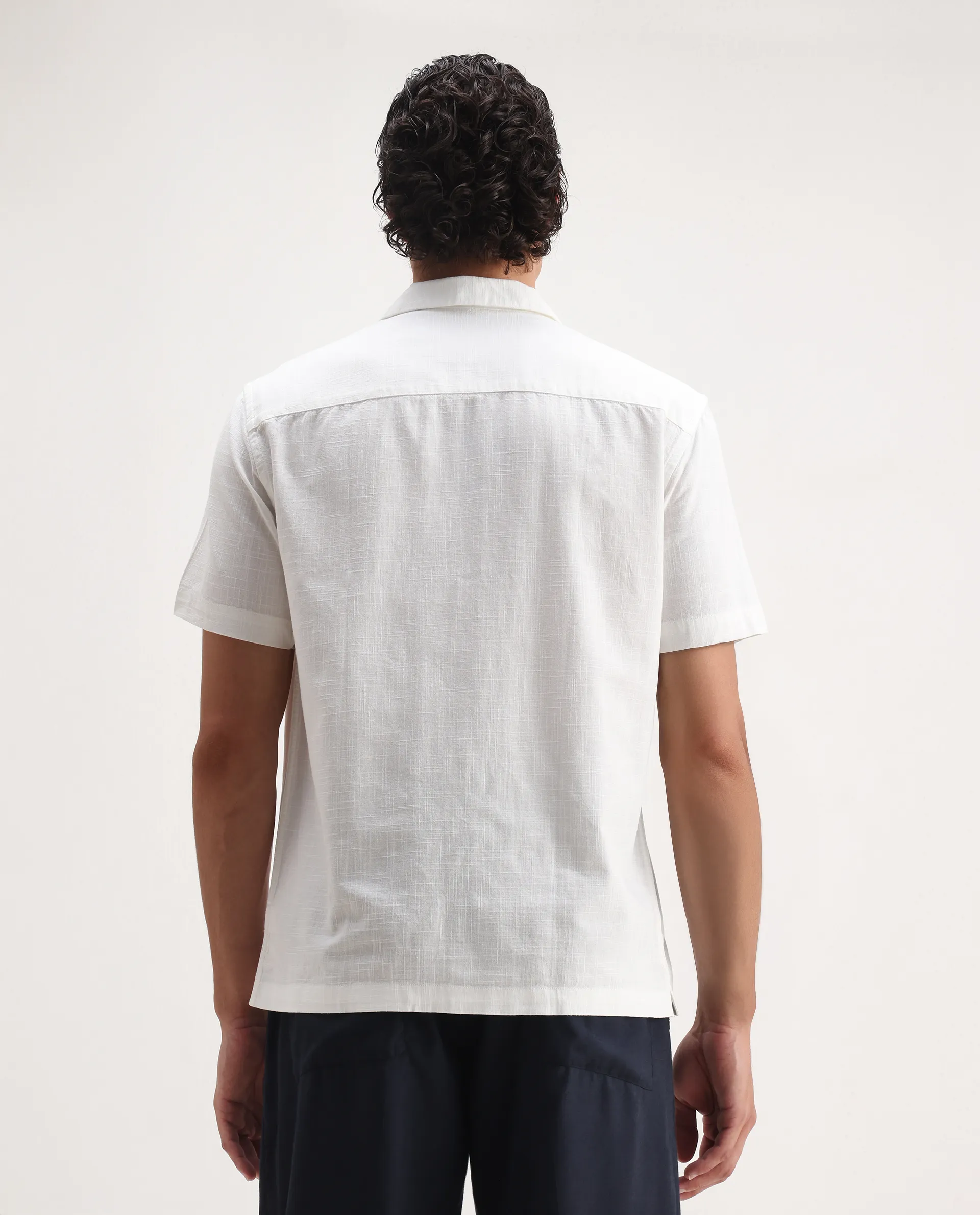 Rare Rabbit Men's Fedger White Viscose Embroidered Boxy Fit Half Sleeve Cuban Collar Shirt - Image 7