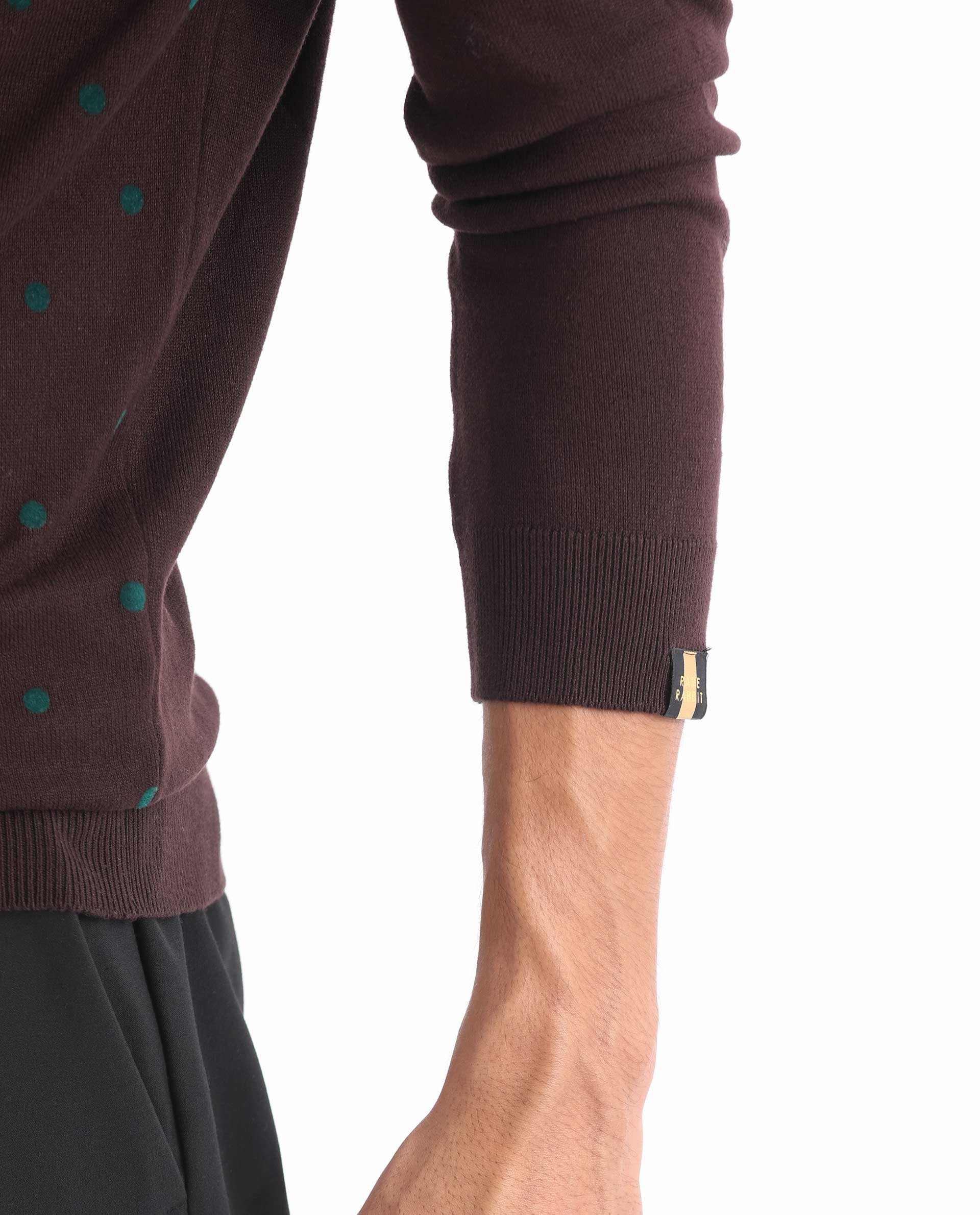Rare Rabbit Men's Flock Maroon Viscose Polka Print Relaxed Fit Full Sleeve Crew Neck Sweater - Image 4