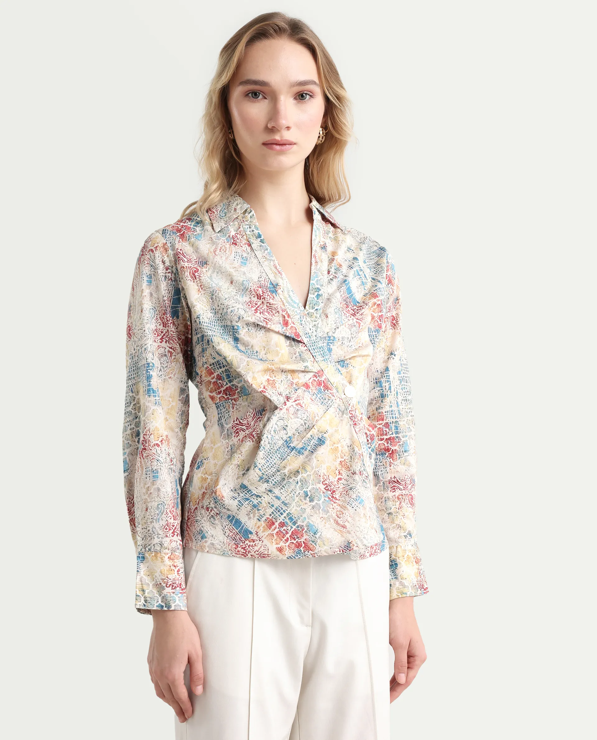 Rareism Women's Foggia Multi Rayon Spread Collar Floral Print Mini Fit And Flare Dress - Image 4