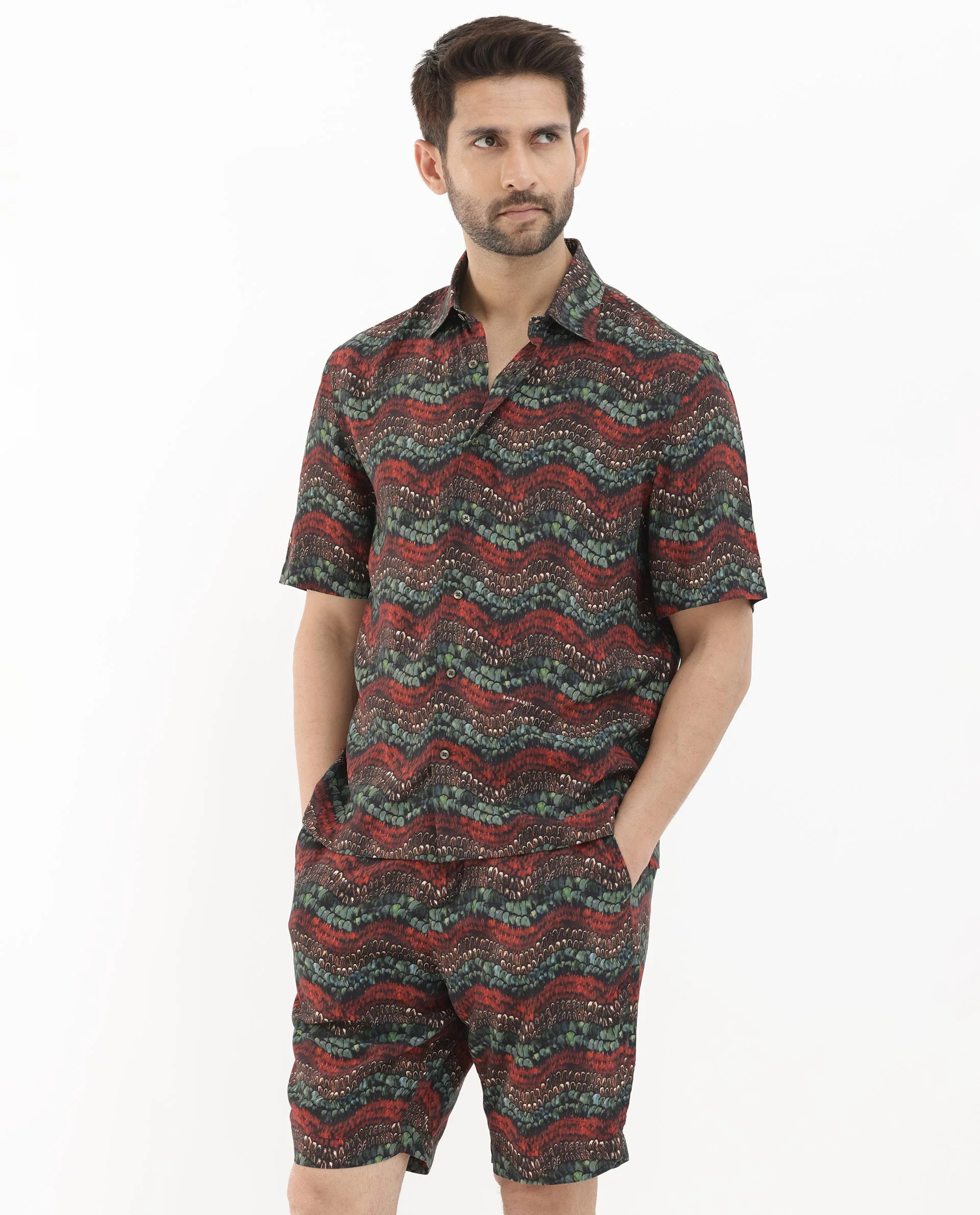 Rare Rabbit Men's Frakin Brown Viscose Abstract Print Relaxed Fit Shorts - Image 12