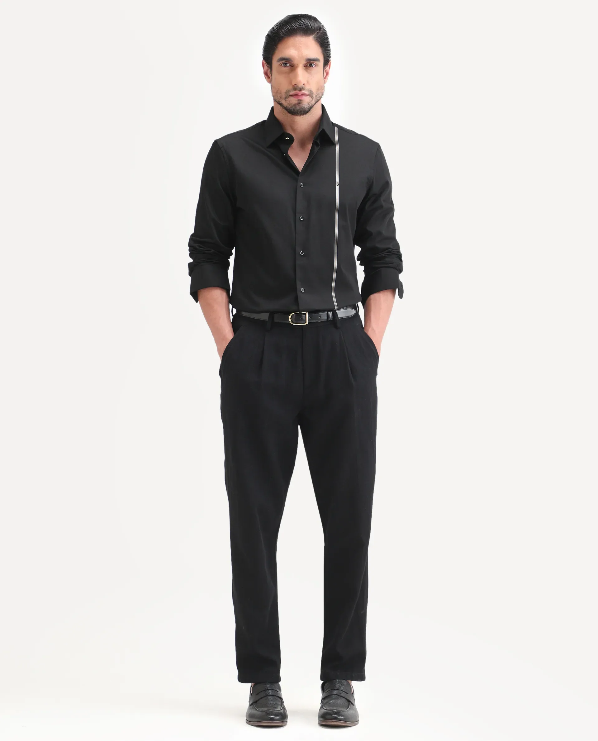 Rare Rabbit Men's Fump Black Cotton Jacquard Regular Fit Full Sleeve Collared Shirt - Image 2