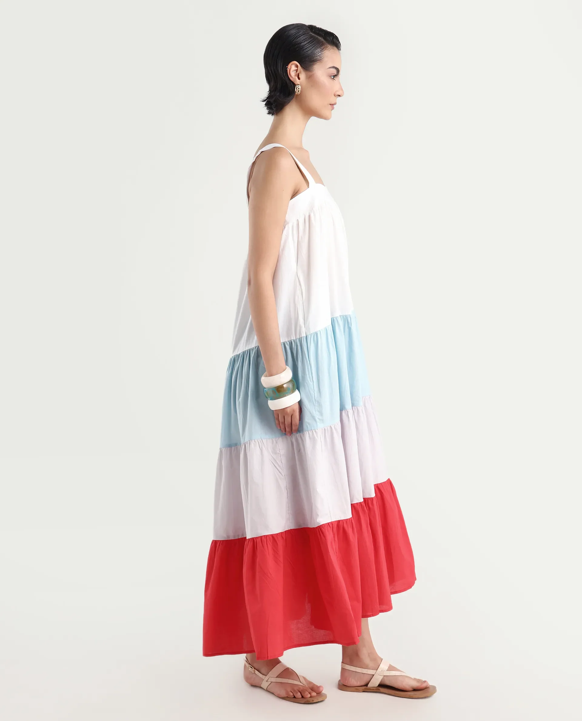 Rareism Women's Gama Multi Tube Neck Color Block Sleeveless Maxi Regular Fit Dress - Image 6