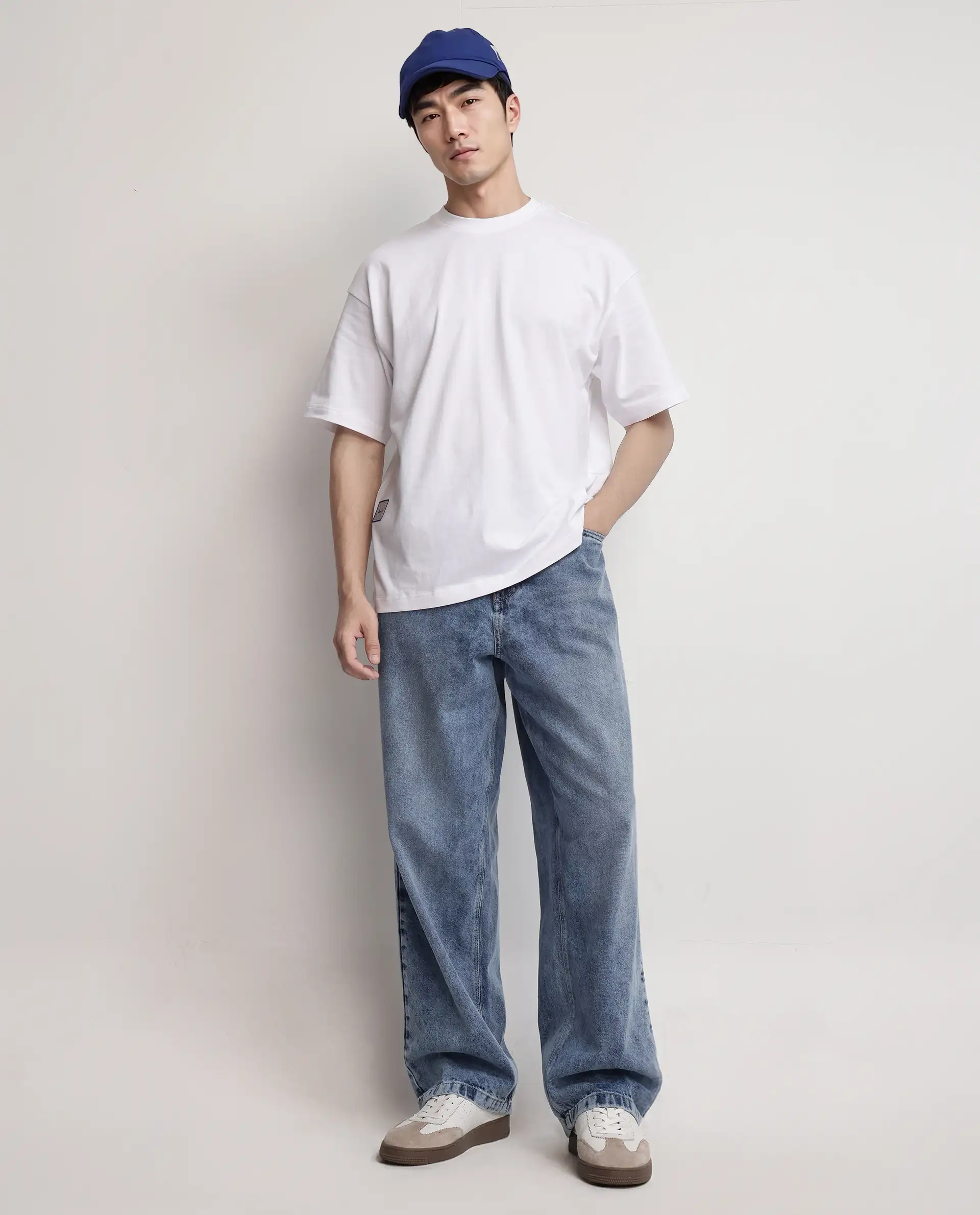 Rare Rabbit Men's Geon White Cotton Graphic Print Oversized Fit Half Sleeve Crew Neck T-Shirt - Image 2