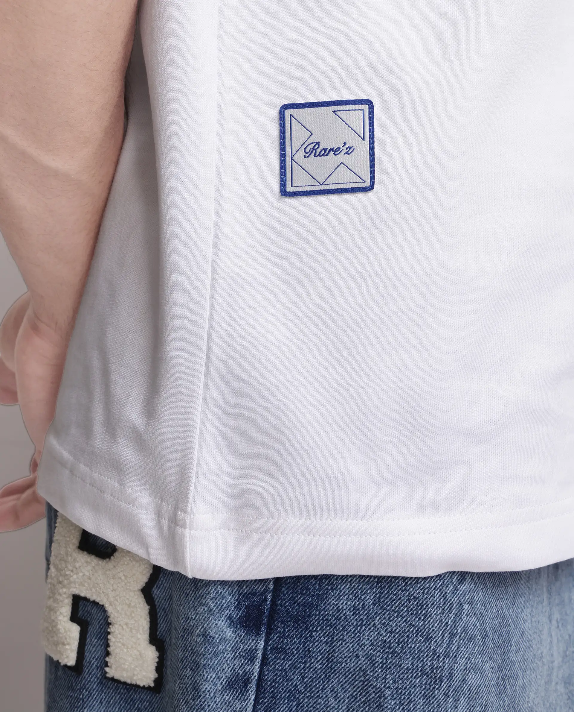 Rare Rabbit Men's Geon White Cotton Graphic Print Oversized Fit Half Sleeve Crew Neck T-Shirt - Image 3