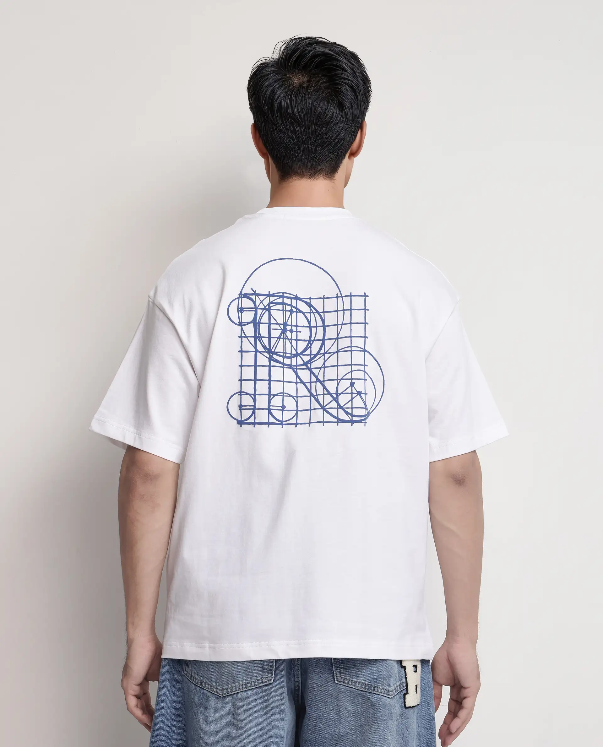 Rare Rabbit Men's Geon White Cotton Graphic Print Oversized Fit Half Sleeve Crew Neck T-Shirt - Image 4