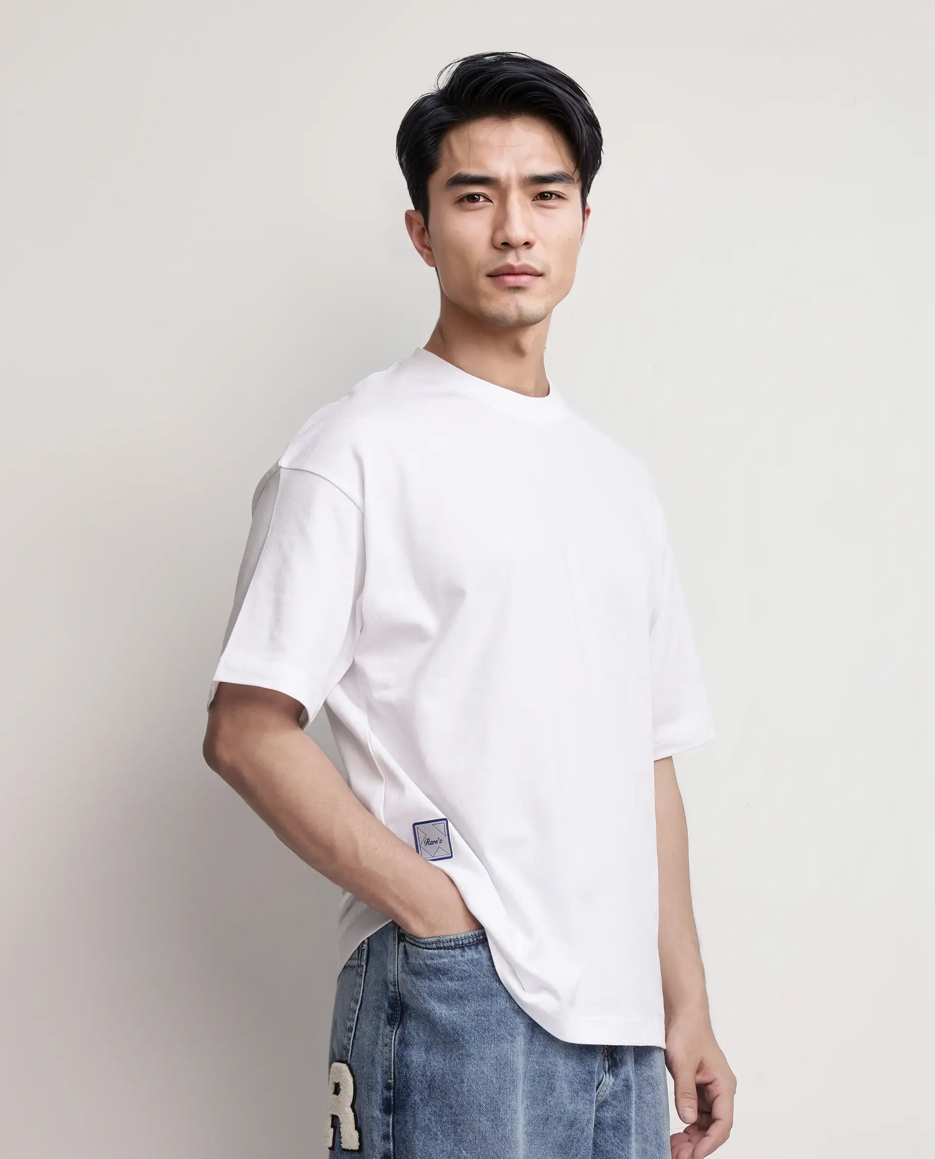 Rare Rabbit Men's Geon White Cotton Graphic Print Oversized Fit Half Sleeve Crew Neck T-Shirt - Image 8