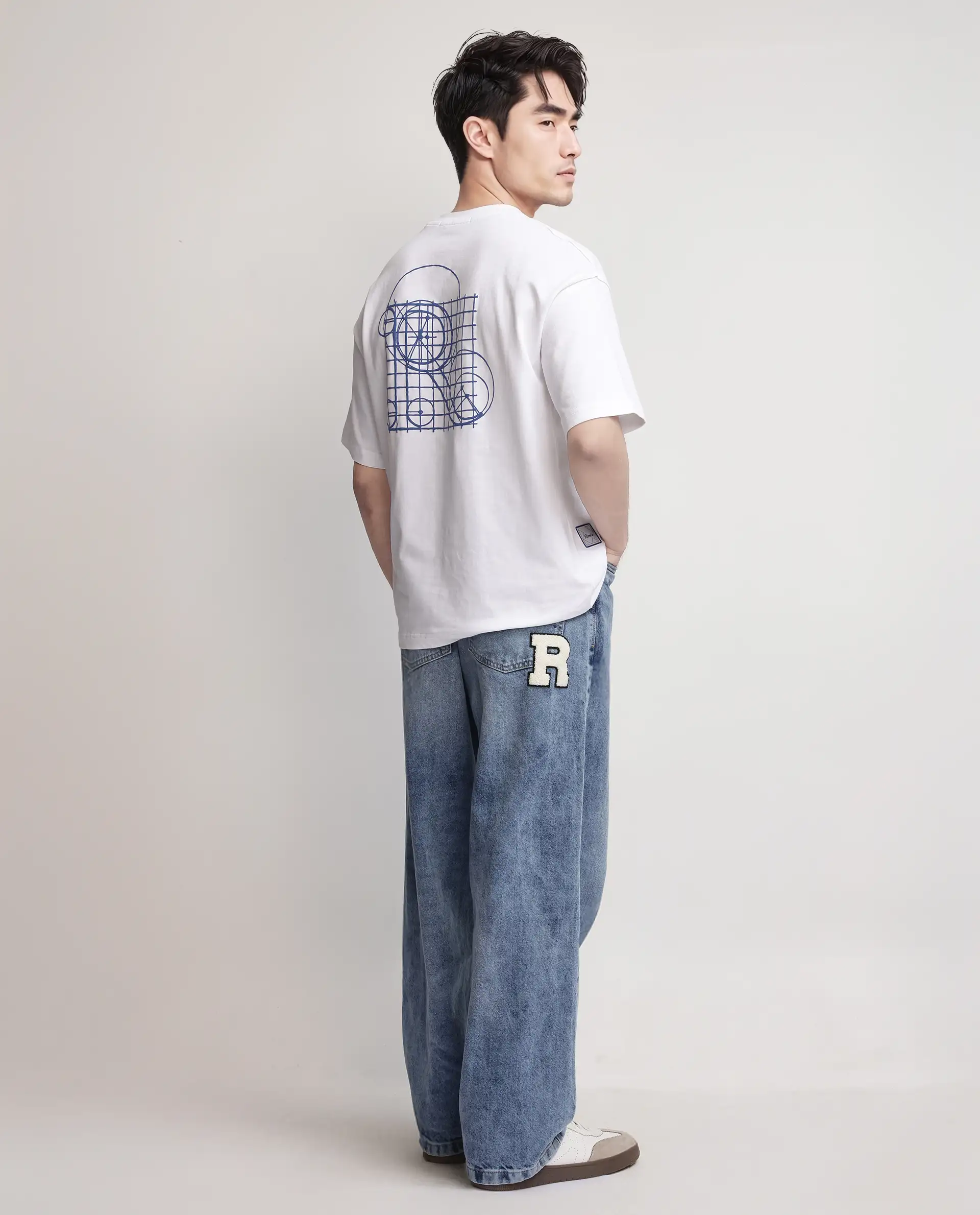 Rare Rabbit Men's Geon White Cotton Graphic Print Oversized Fit Half Sleeve Crew Neck T-Shirt - Image 9