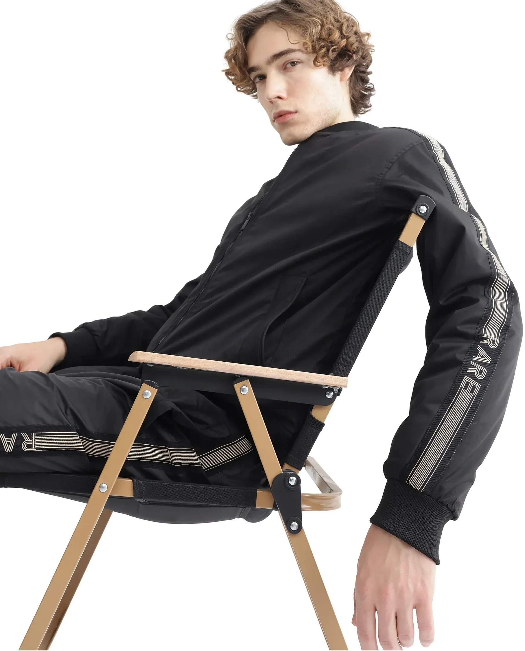 Rare Rabbit Men's Ghana Black Polyester Plain Regular Fit Full Sleeve Ribbed Collar Jacket