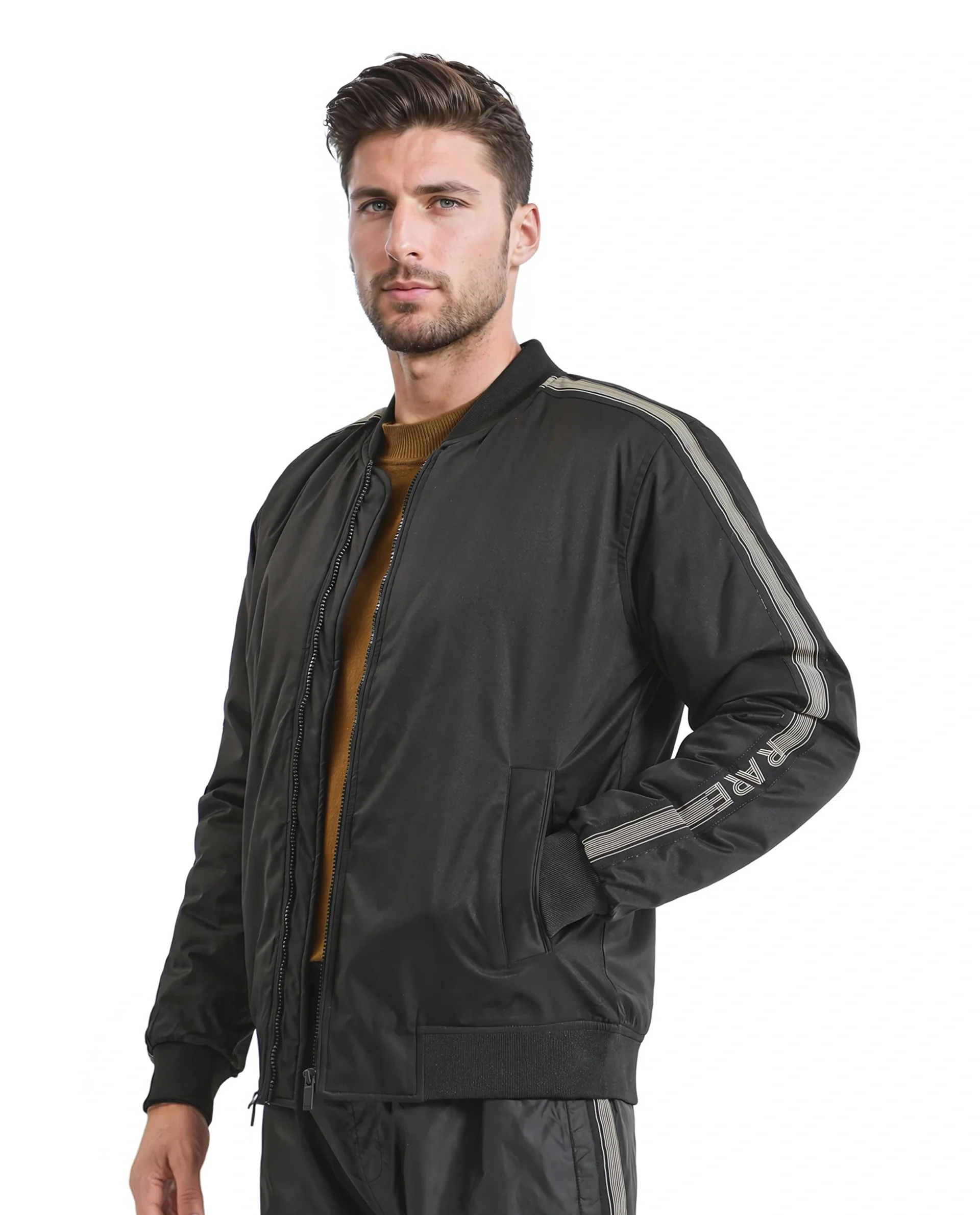 Rare Rabbit Men's Ghana Black Polyester Plain Regular Fit Full Sleeve Ribbed Collar Jacket - Image 2