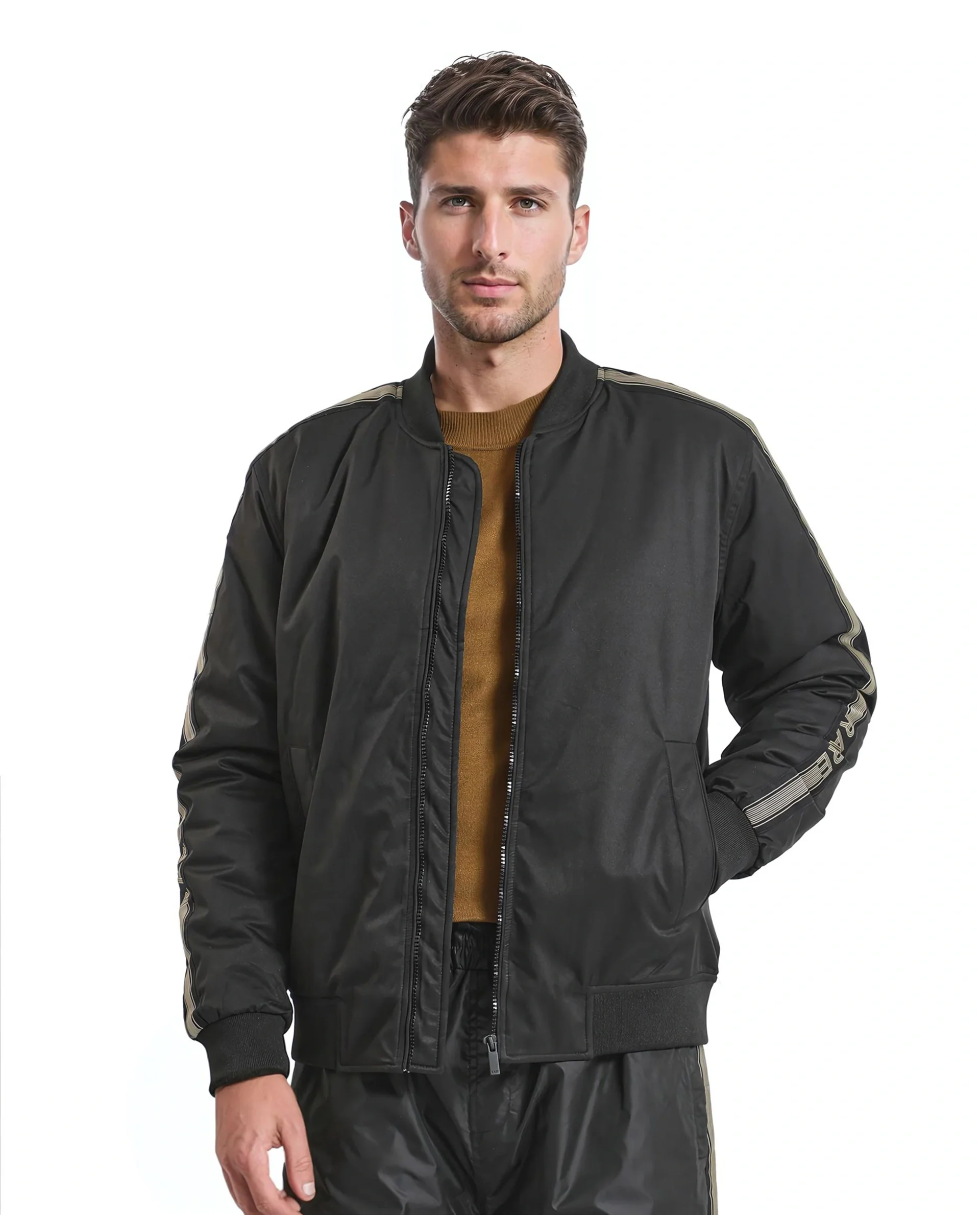 Rare Rabbit Men's Ghana Black Polyester Plain Regular Fit Full Sleeve Ribbed Collar Jacket - Image 3