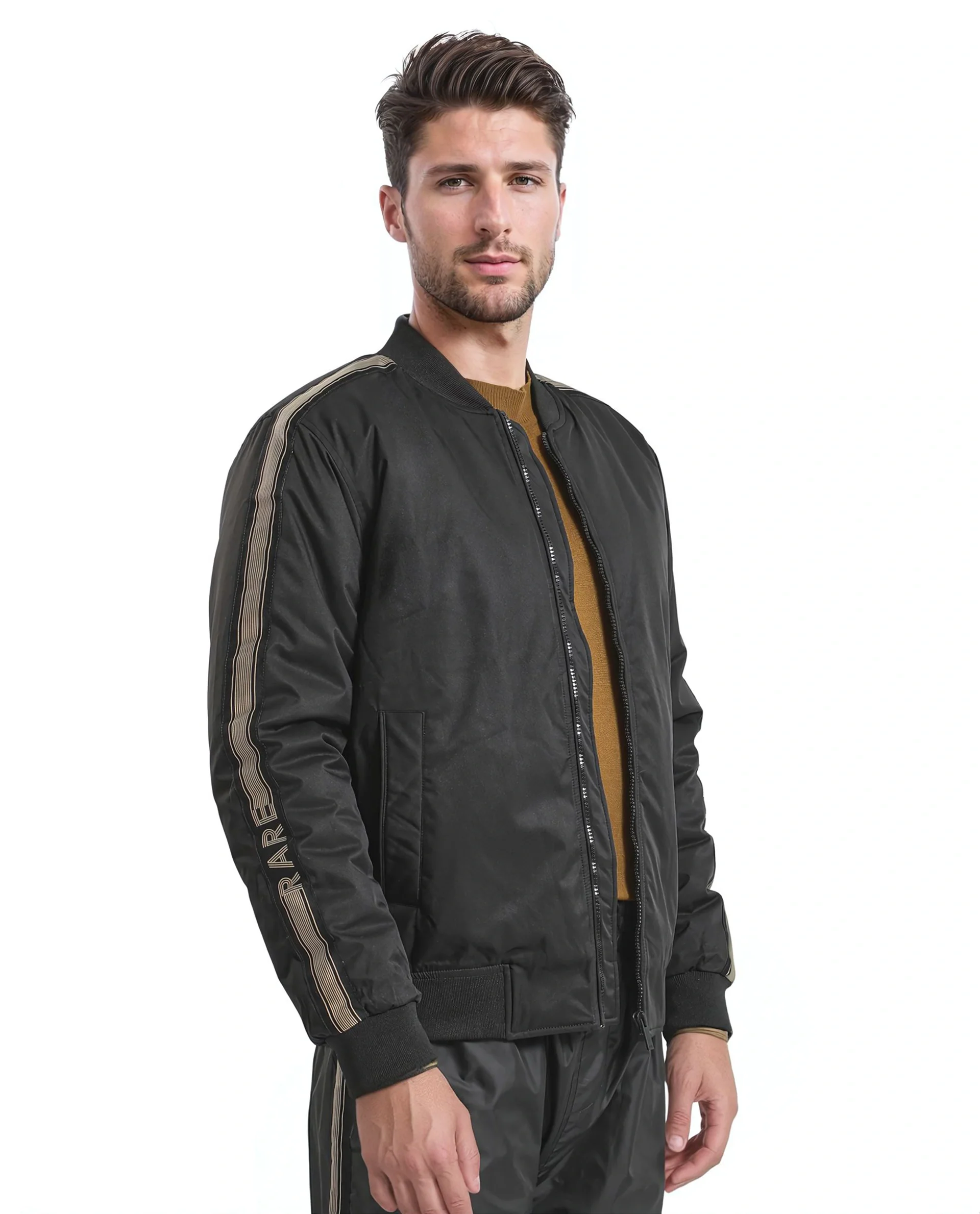 Rare Rabbit Men's Ghana Black Polyester Plain Regular Fit Full Sleeve Ribbed Collar Jacket - Image 4