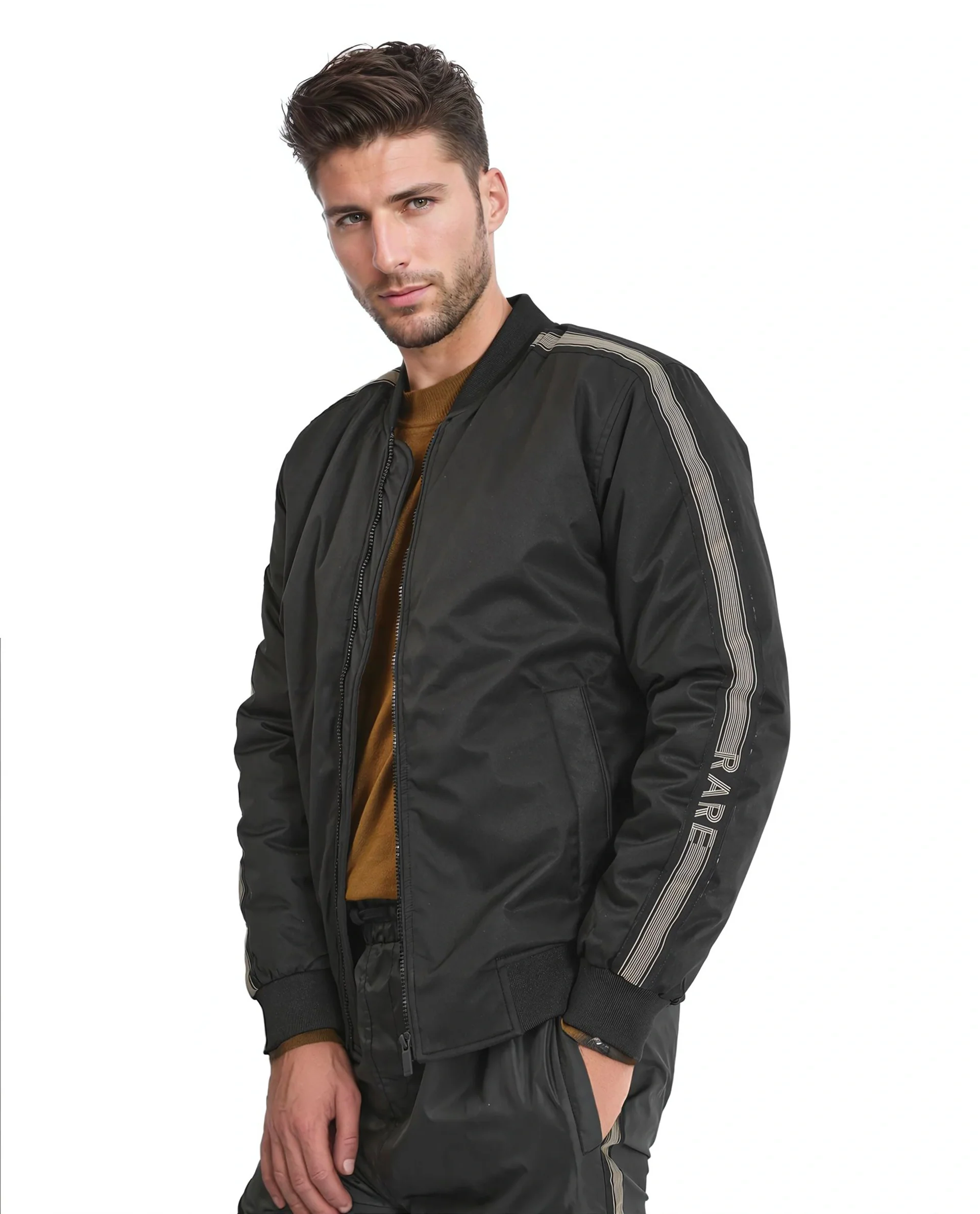 Rare Rabbit Men's Ghana Black Polyester Plain Regular Fit Full Sleeve Ribbed Collar Jacket - Image 6