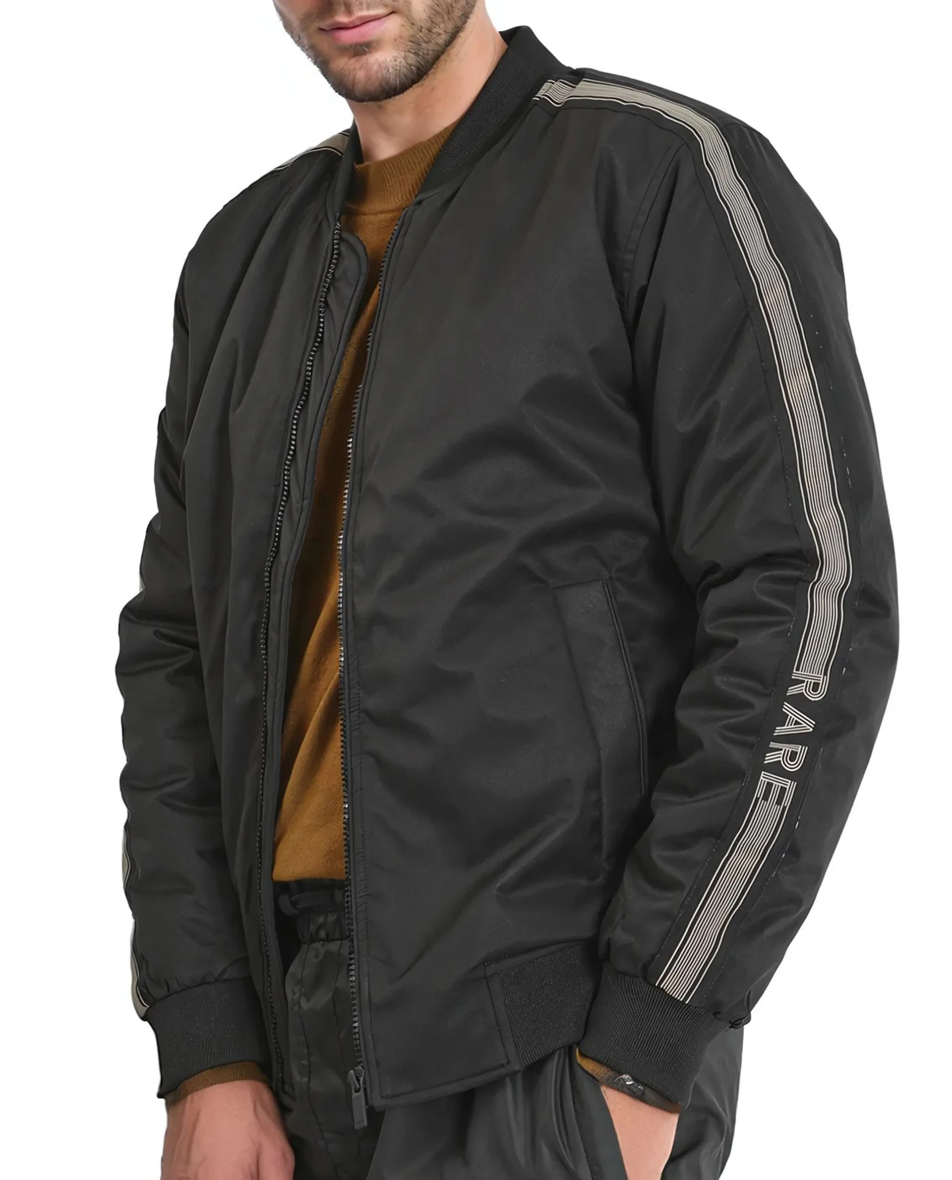 Rare Rabbit Men's Ghana Black Polyester Plain Regular Fit Full Sleeve Ribbed Collar Jacket - Image 7