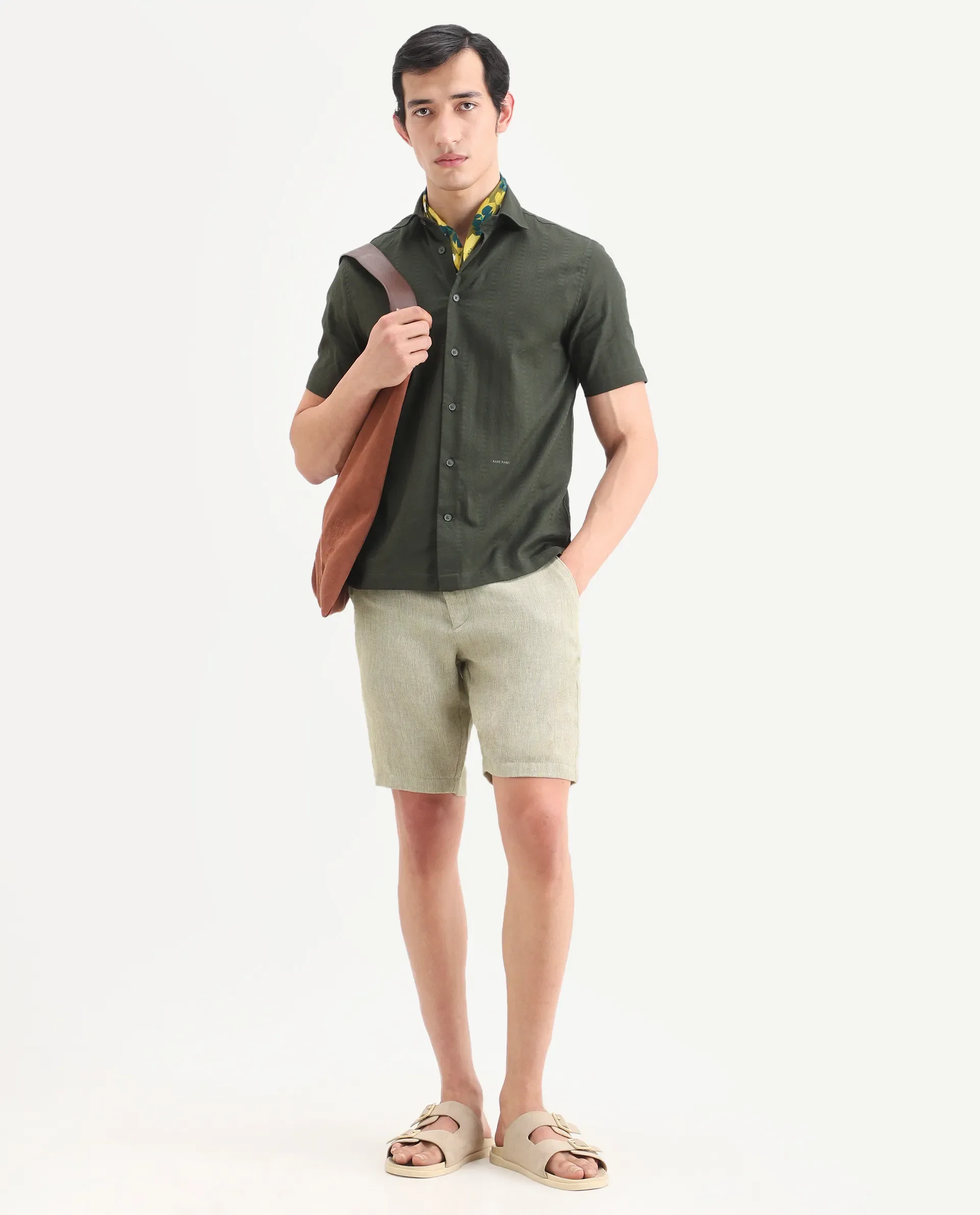 Rare Rabbit Men's Glet-B Flourscent Green Polyester Blend Fabric Regular Fit Textured Shorts