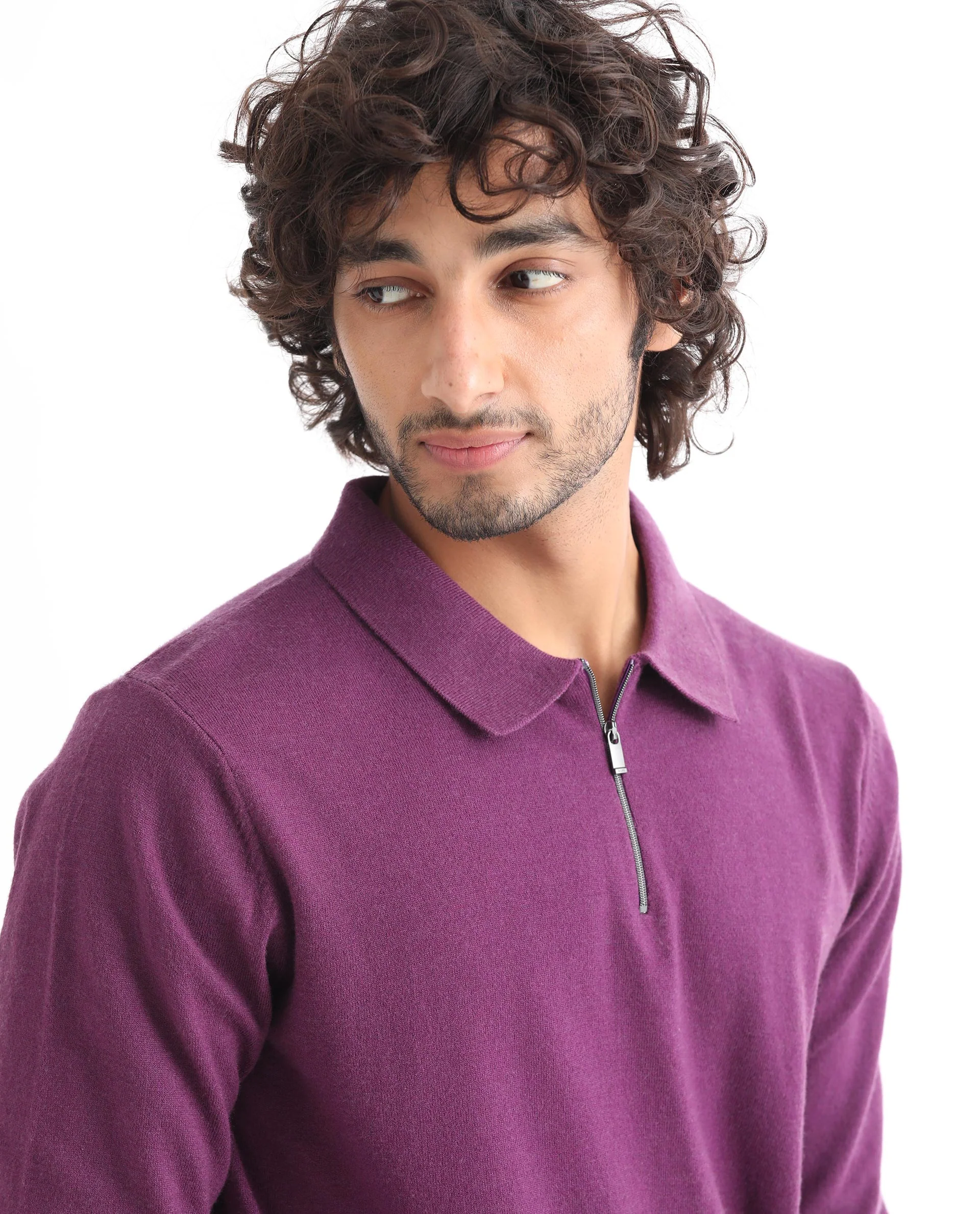 Rare Rabbit Men's Griffin Purple Viscose Plain Regular Fit Full Sleeve Spread Collar Sweater - Image 2