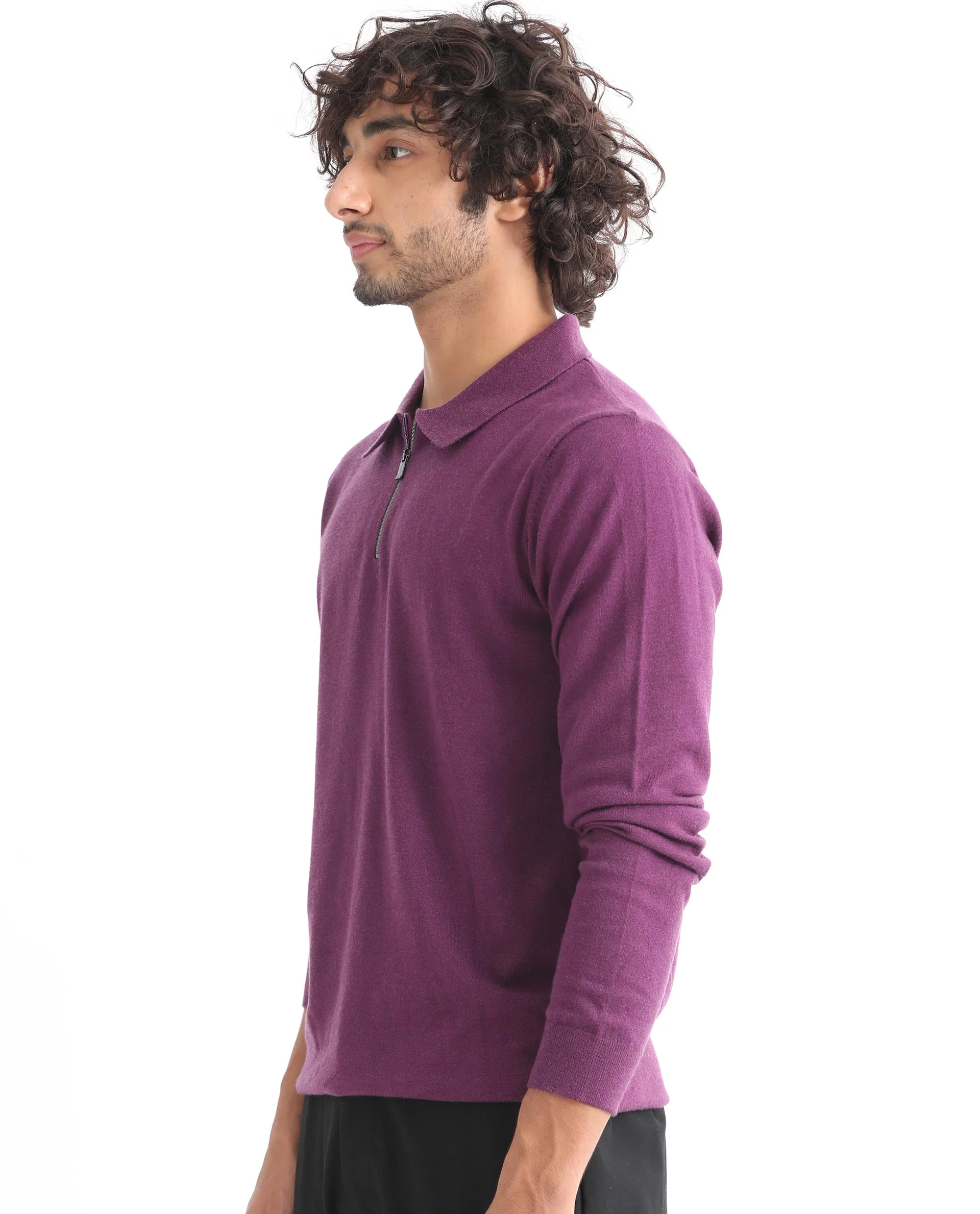 Rare Rabbit Men's Griffin Purple Viscose Plain Regular Fit Full Sleeve Spread Collar Sweater - Image 4