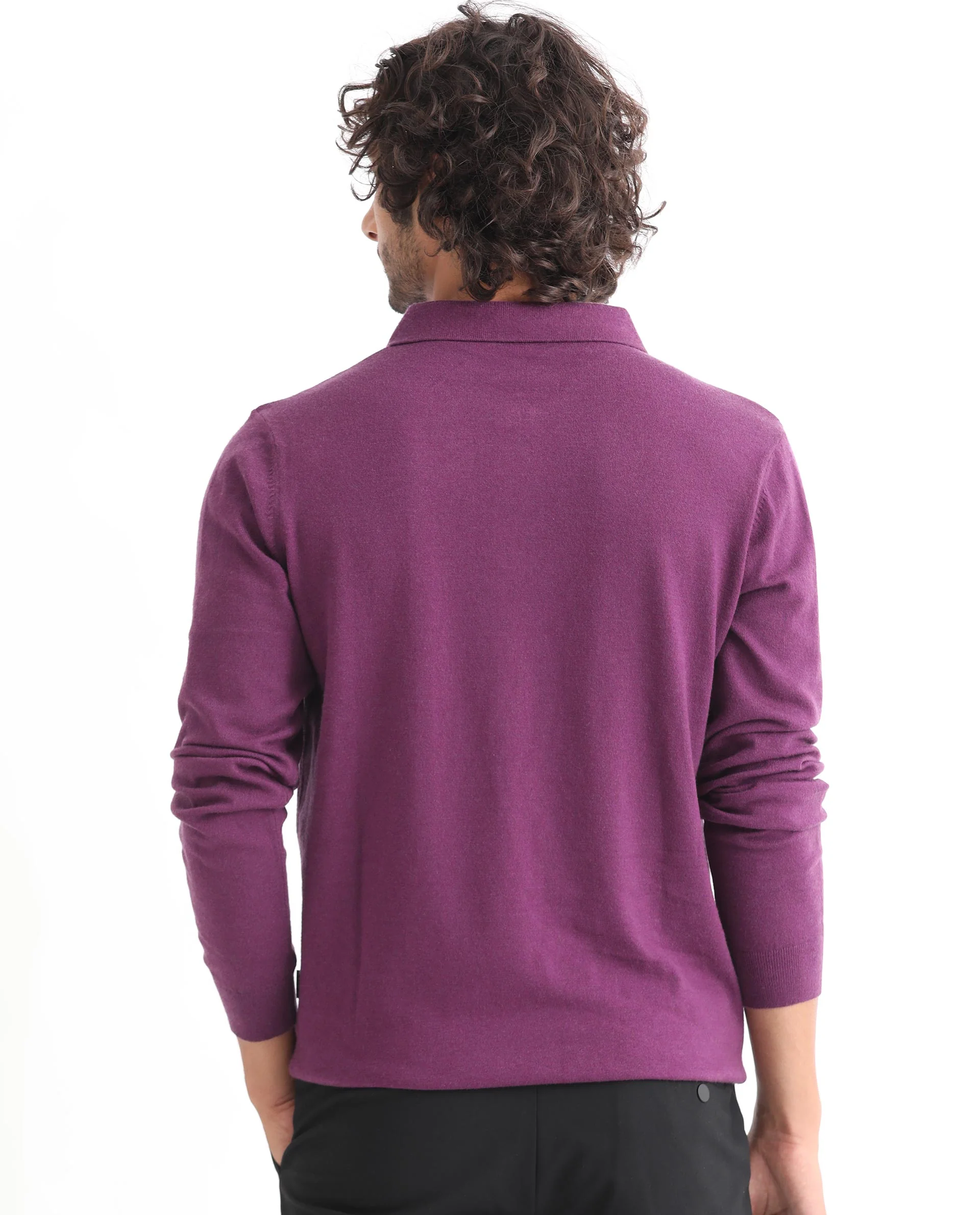 Rare Rabbit Men's Griffin Purple Viscose Plain Regular Fit Full Sleeve Spread Collar Sweater - Image 8