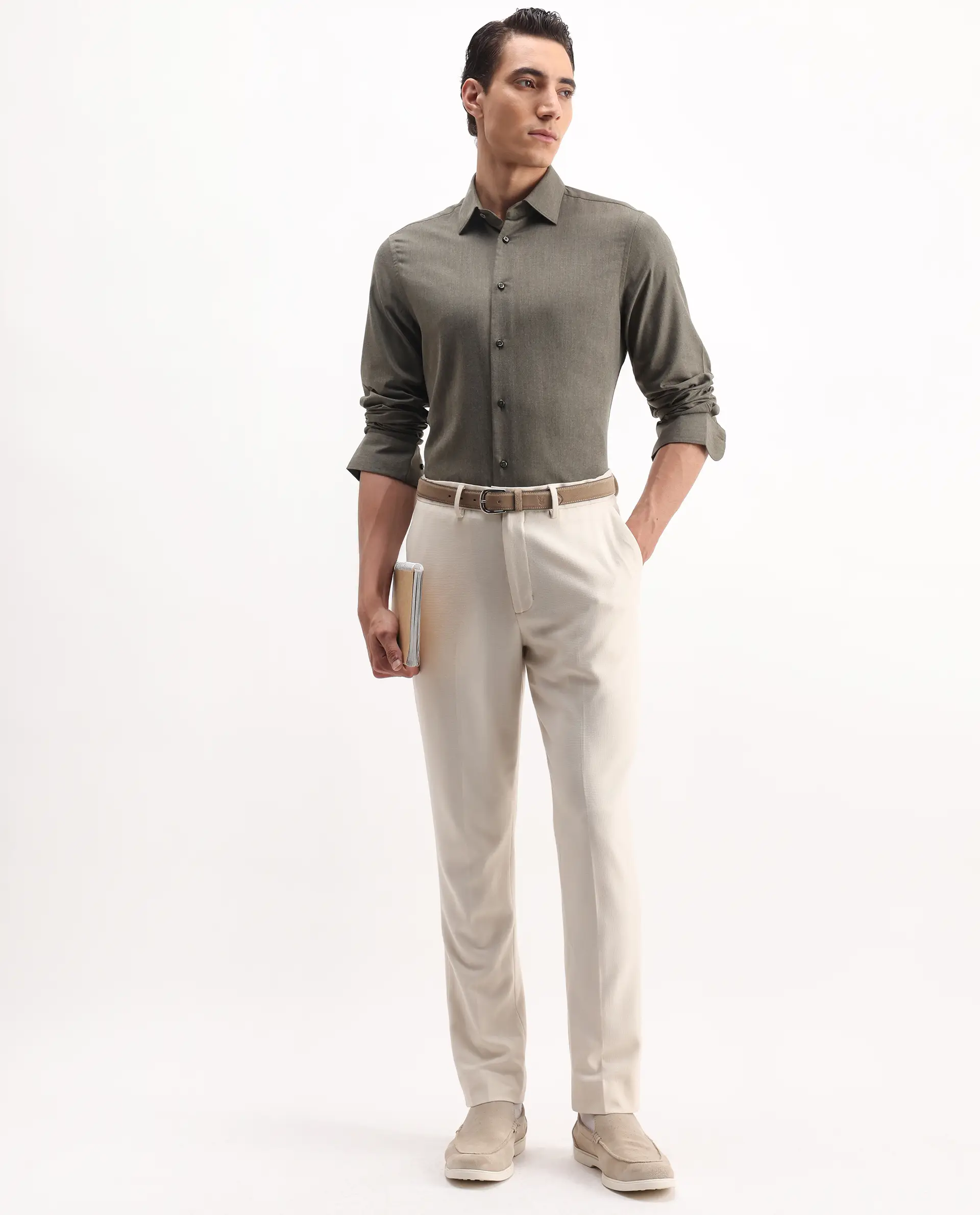 Rare Rabbit Men's Gunjo 25 Dusky Brown Polyester Blend Plain Regular Fit Full Sleeve Collared Shirt - Image 2