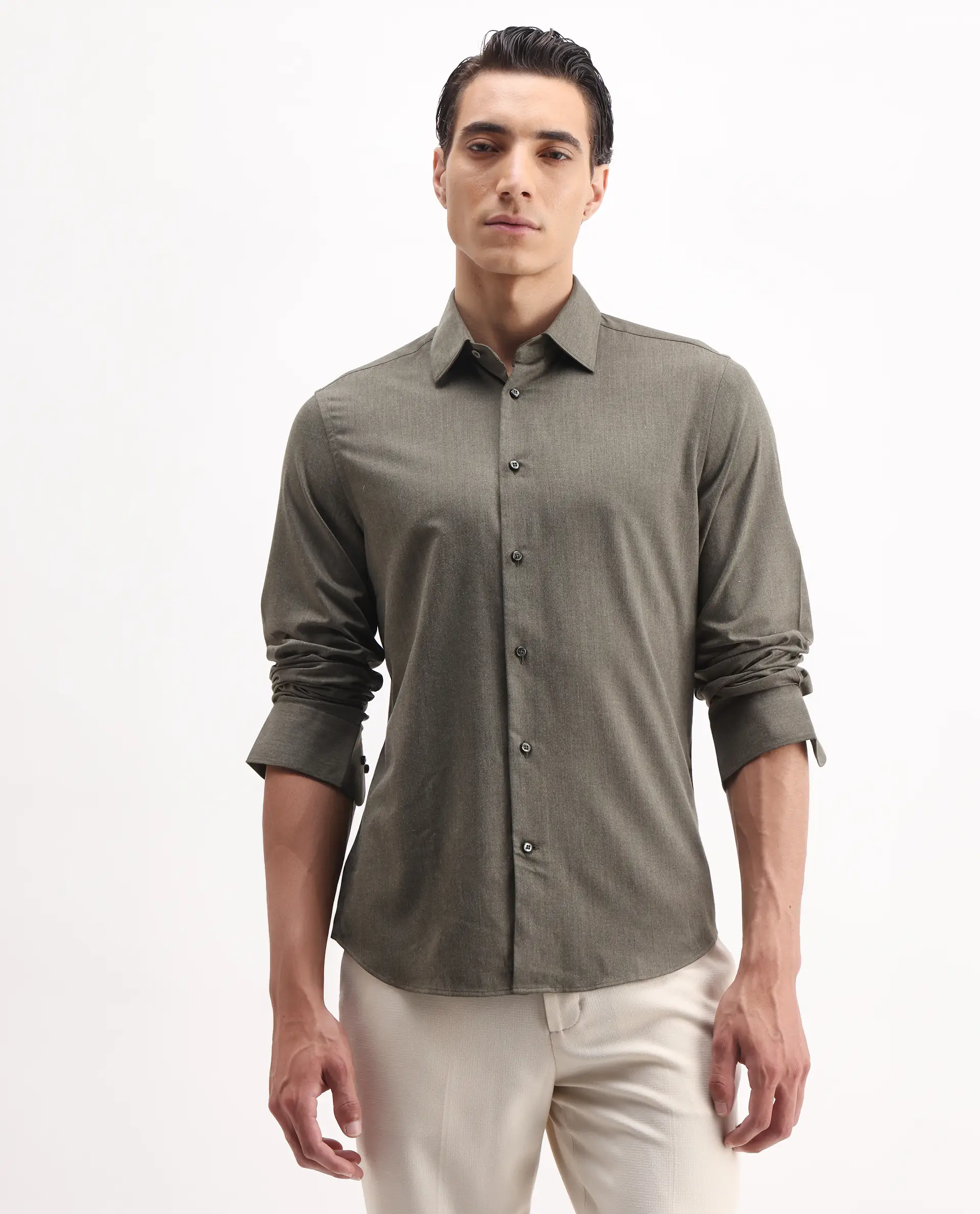Rare Rabbit Men's Gunjo 25 Dusky Brown Polyester Blend Plain Regular Fit Full Sleeve Collared Shirt - Image 4