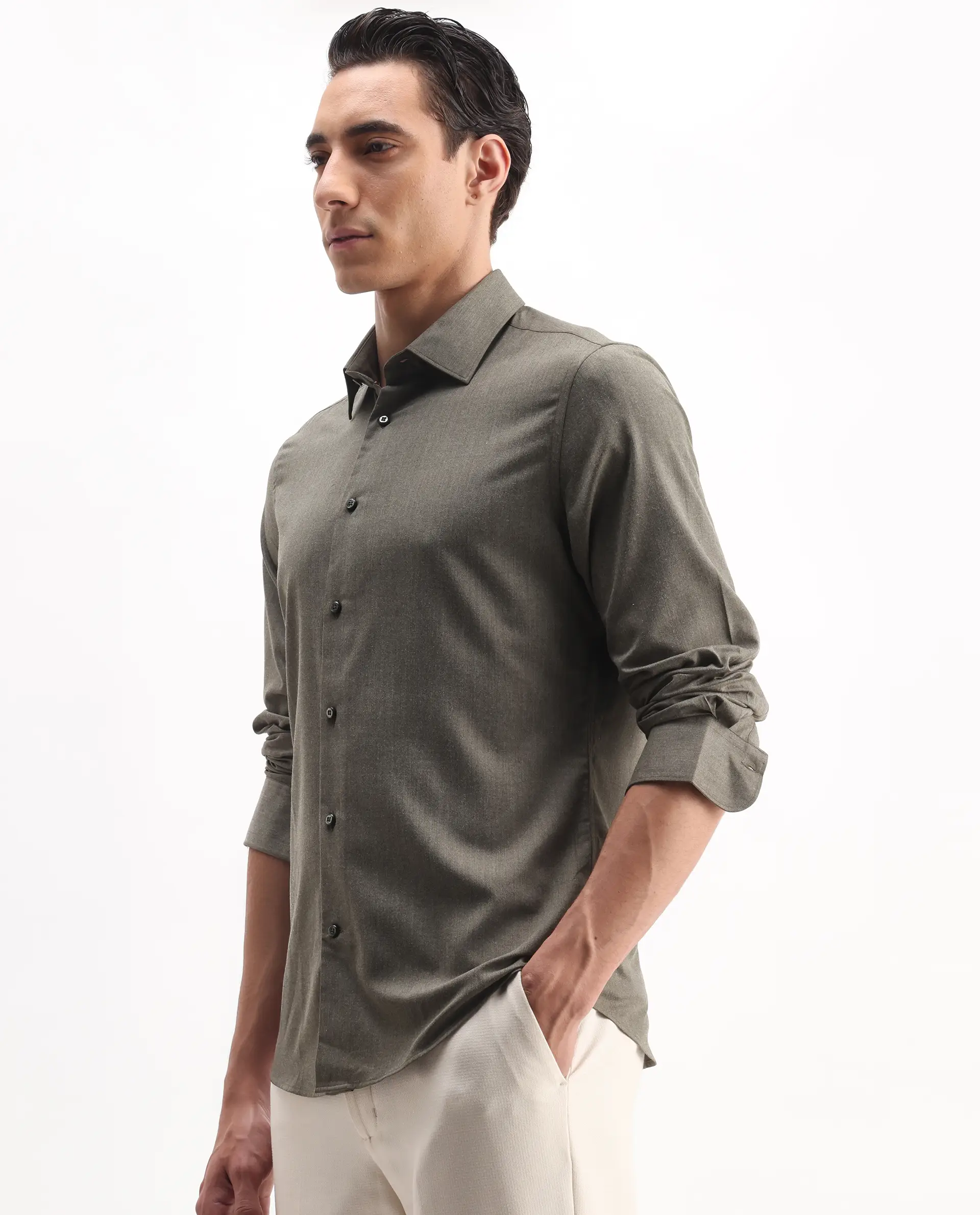 Rare Rabbit Men's Gunjo 25 Dusky Brown Polyester Blend Plain Regular Fit Full Sleeve Collared Shirt - Image 5