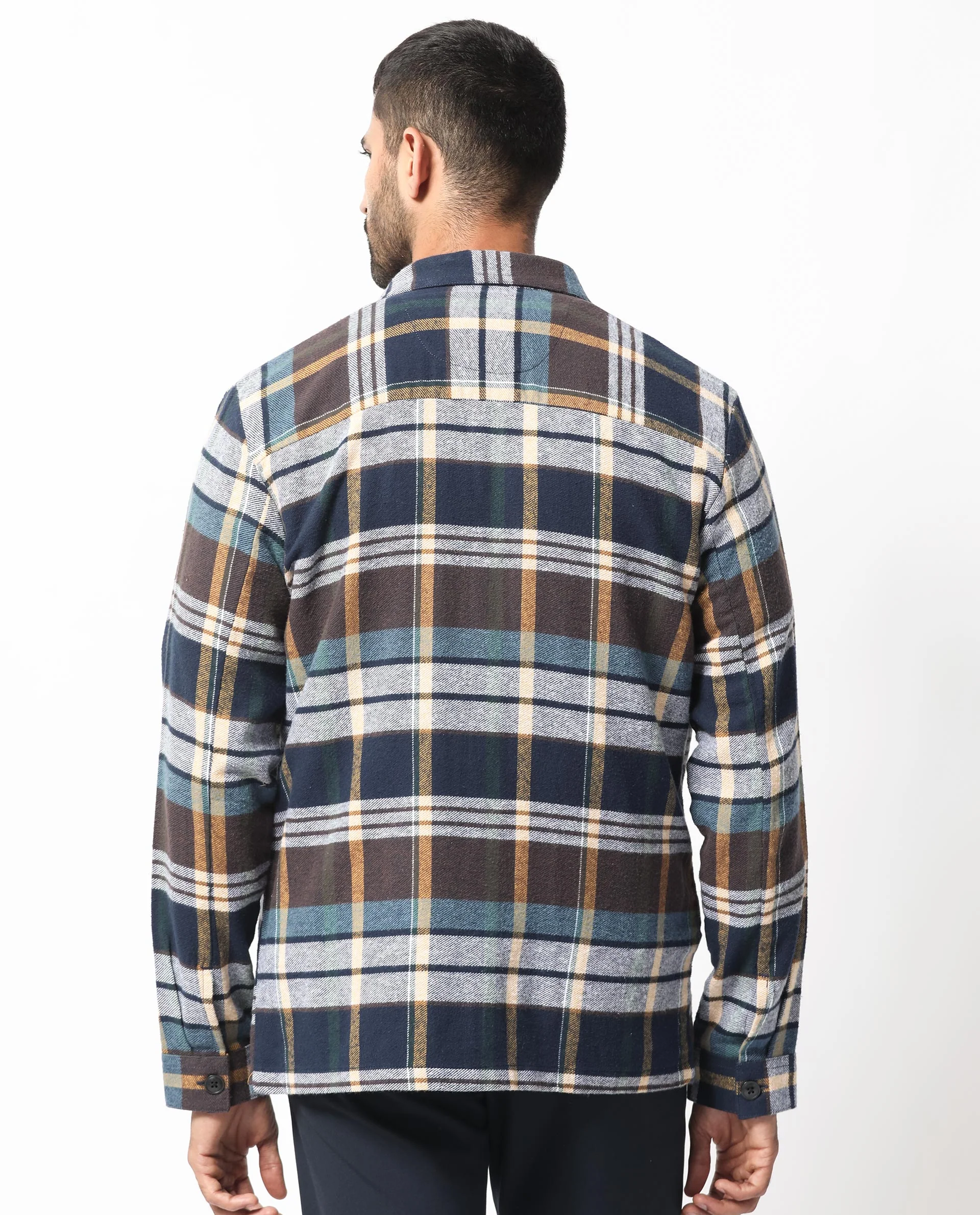 Rare Rabbit Men's Gustro Brown Cotton Checked Print Relaxed Fit Full Sleeve Collared Shacket - Image 12