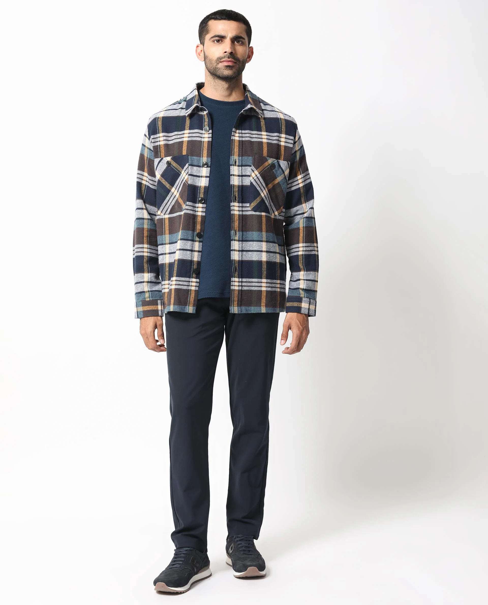 Rare Rabbit Men's Gustro Brown Cotton Checked Print Relaxed Fit Full Sleeve Collared Shacket - Image 8