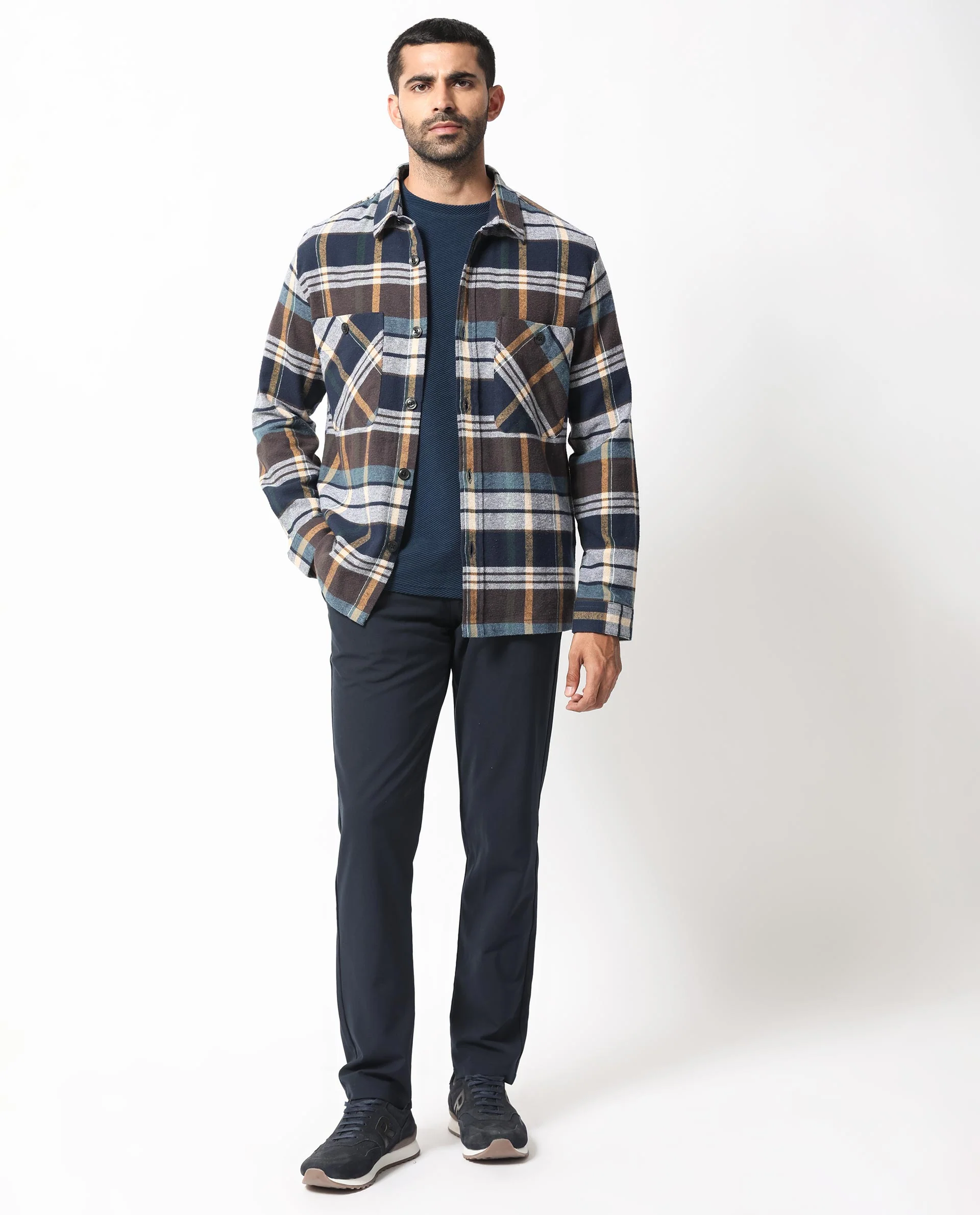 Rare Rabbit Men's Gustro Brown Cotton Checked Print Relaxed Fit Full Sleeve Collared Shacket - Image 9