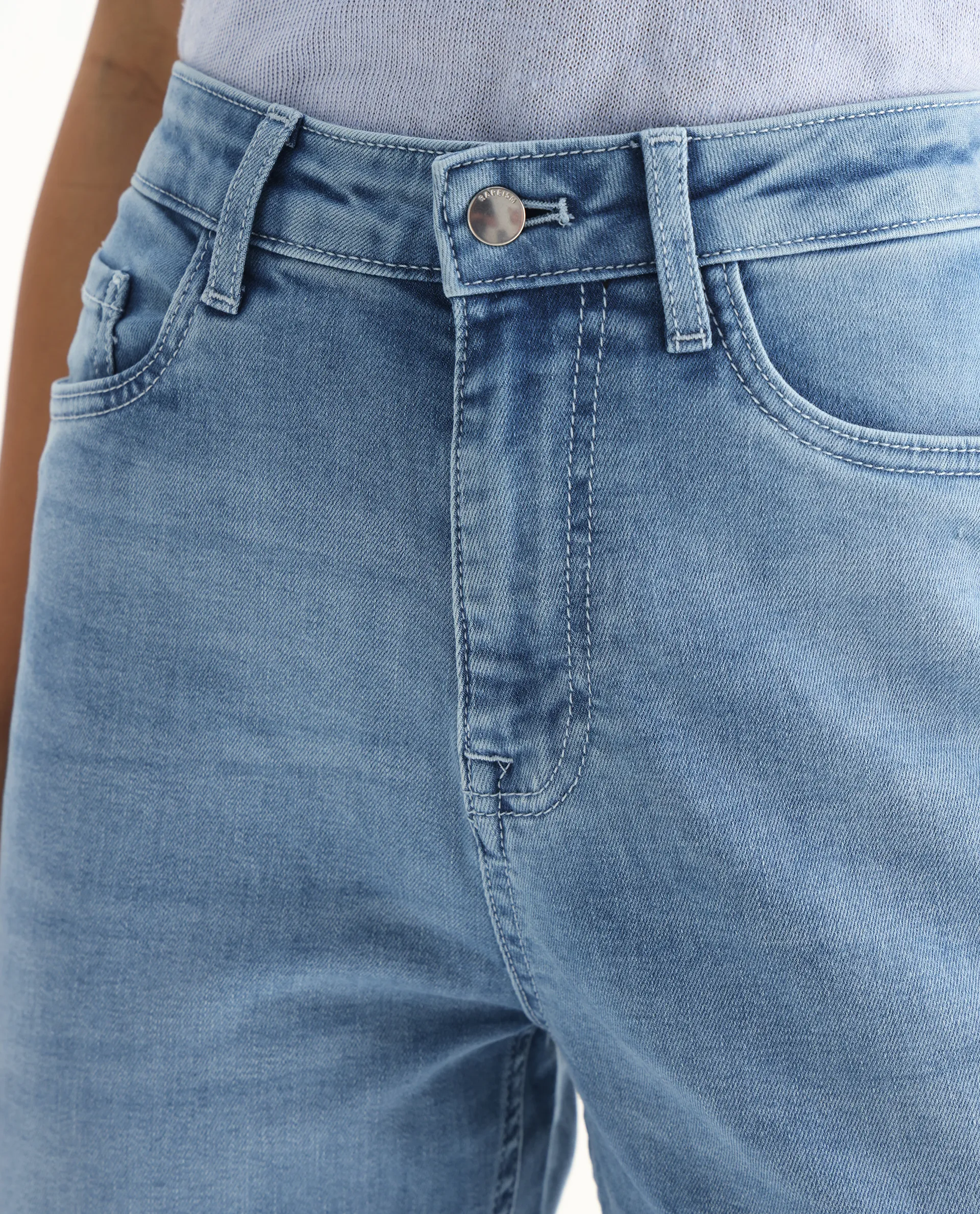 Rareism Women's Hadley Pastel Blue Cotton Blend Plain Ankle Length Bootcut Jeans - Image 4