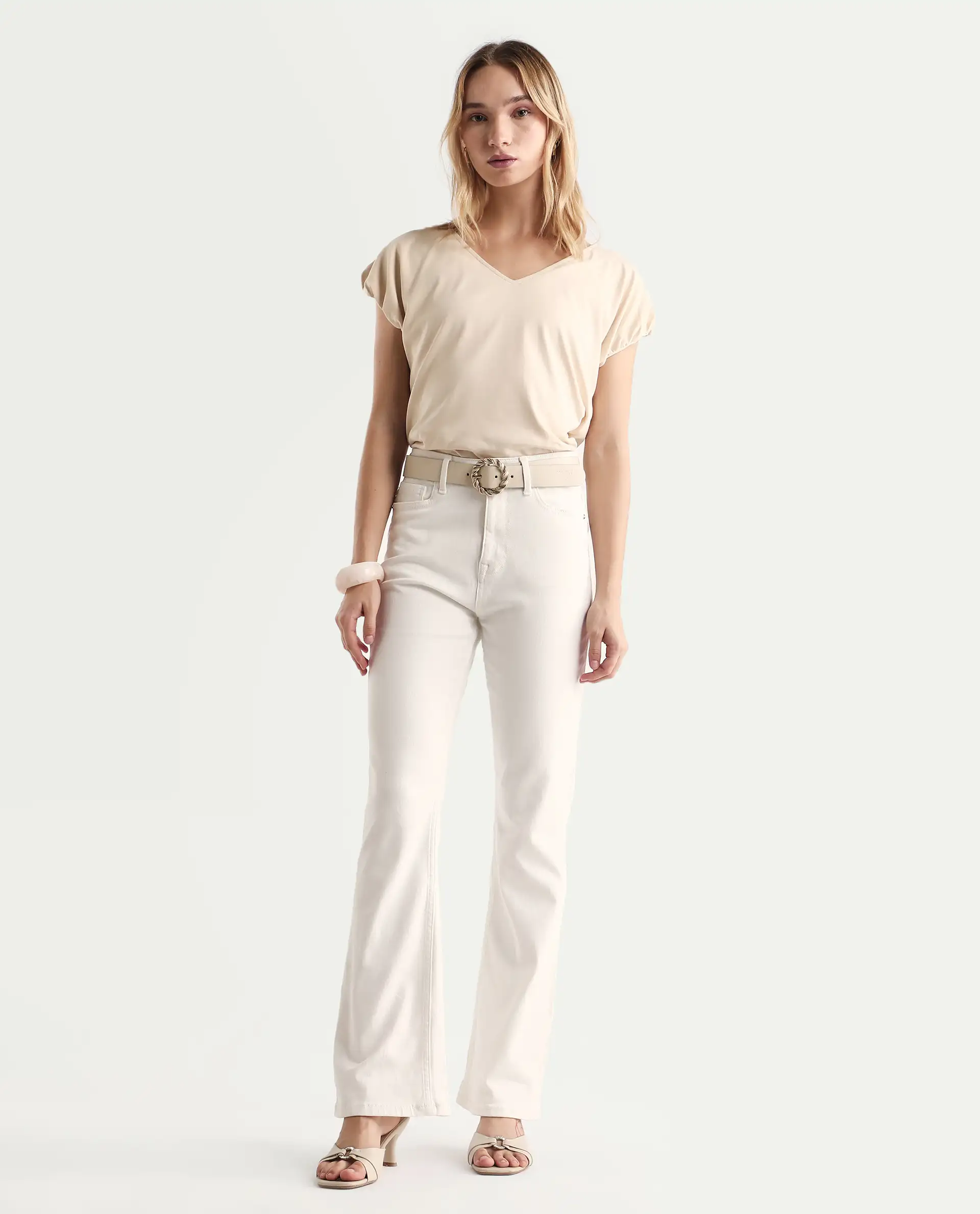 Rareism Women's Hadley White Cotton Blend Plain Ankle Length Iconic Bootcut Jeans - Image 3