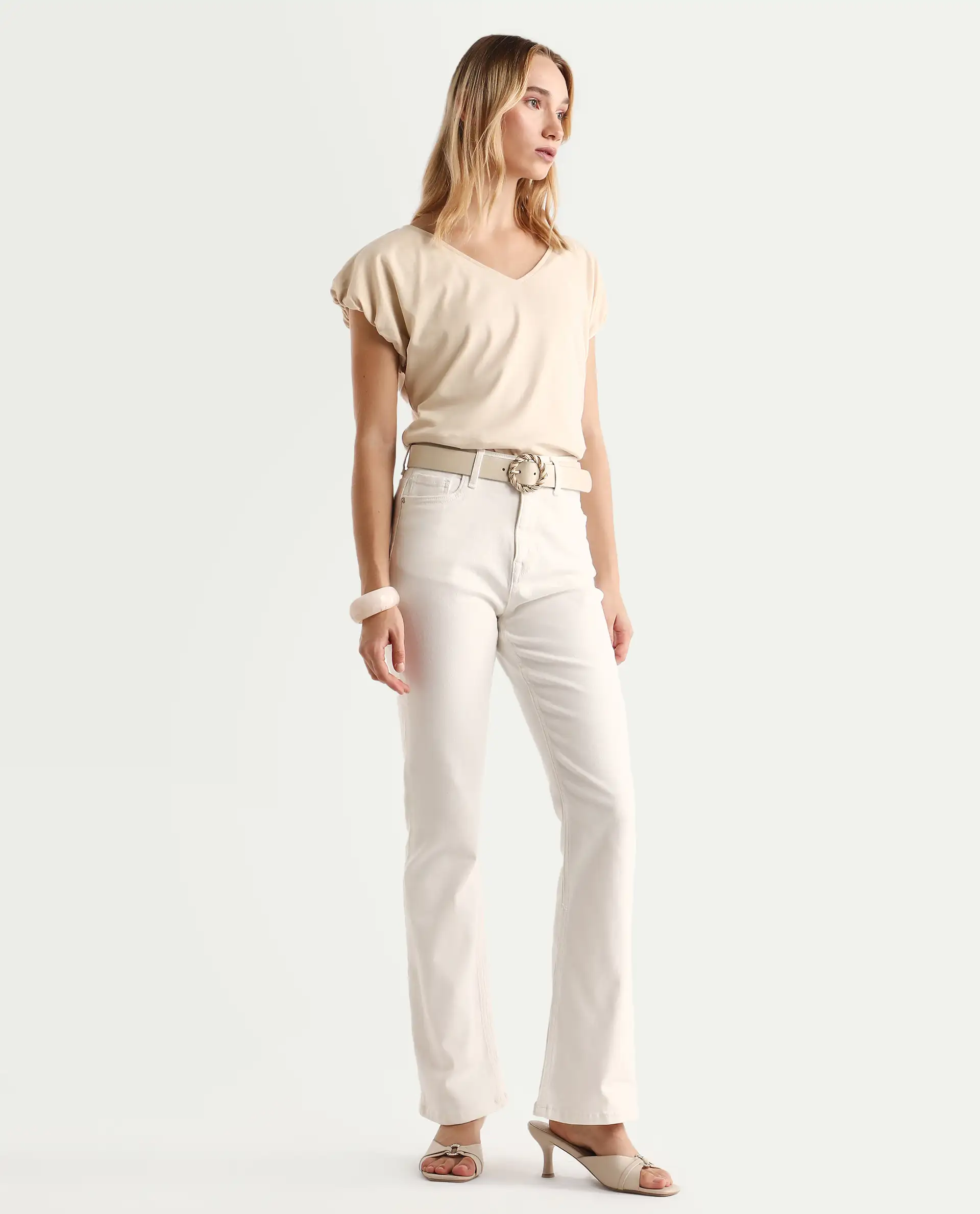 Rareism Women's Hadley White Cotton Blend Plain Ankle Length Iconic Bootcut Jeans - Image 7