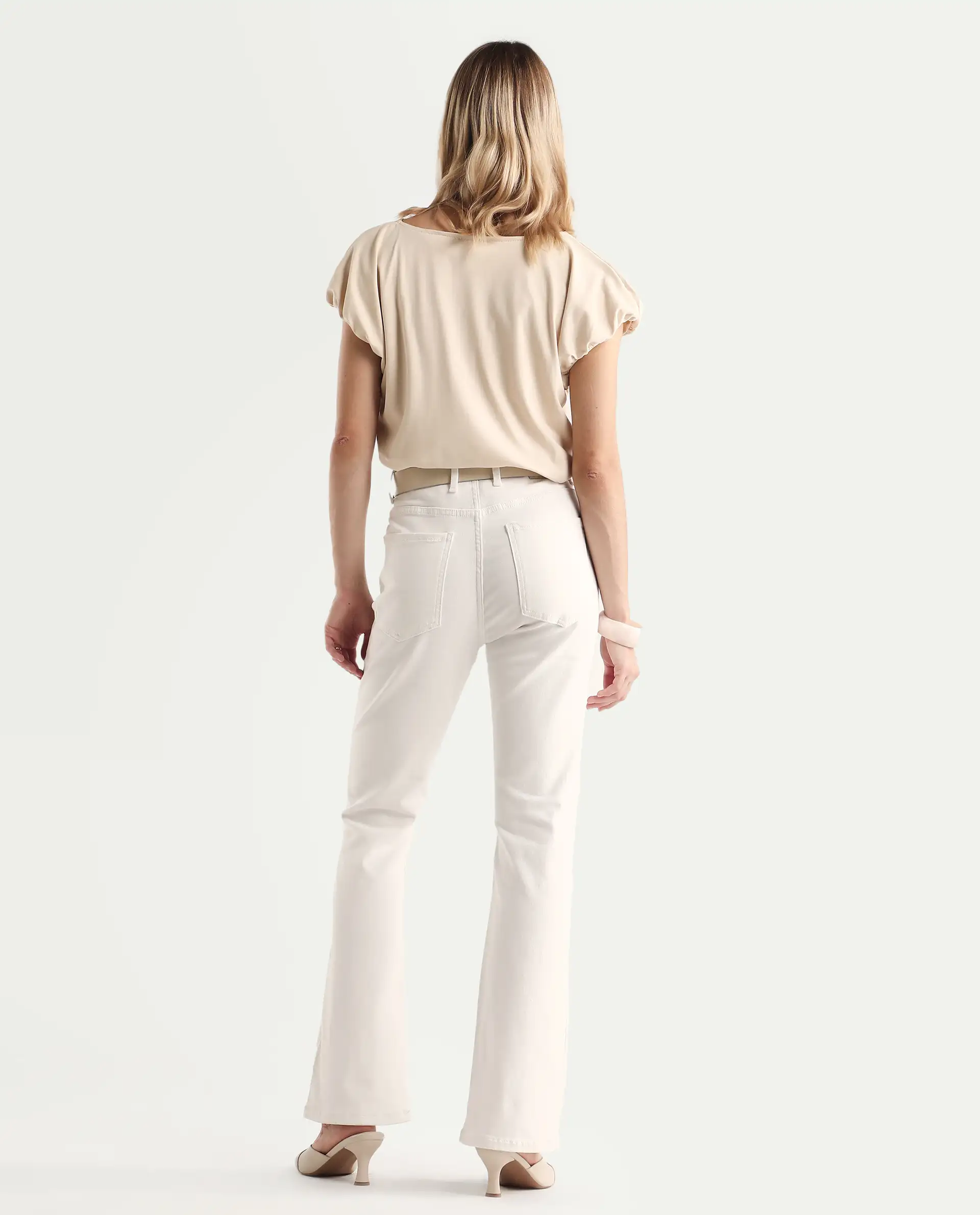 Rareism Women's Hadley White Cotton Blend Plain Ankle Length Iconic Bootcut Jeans - Image 9